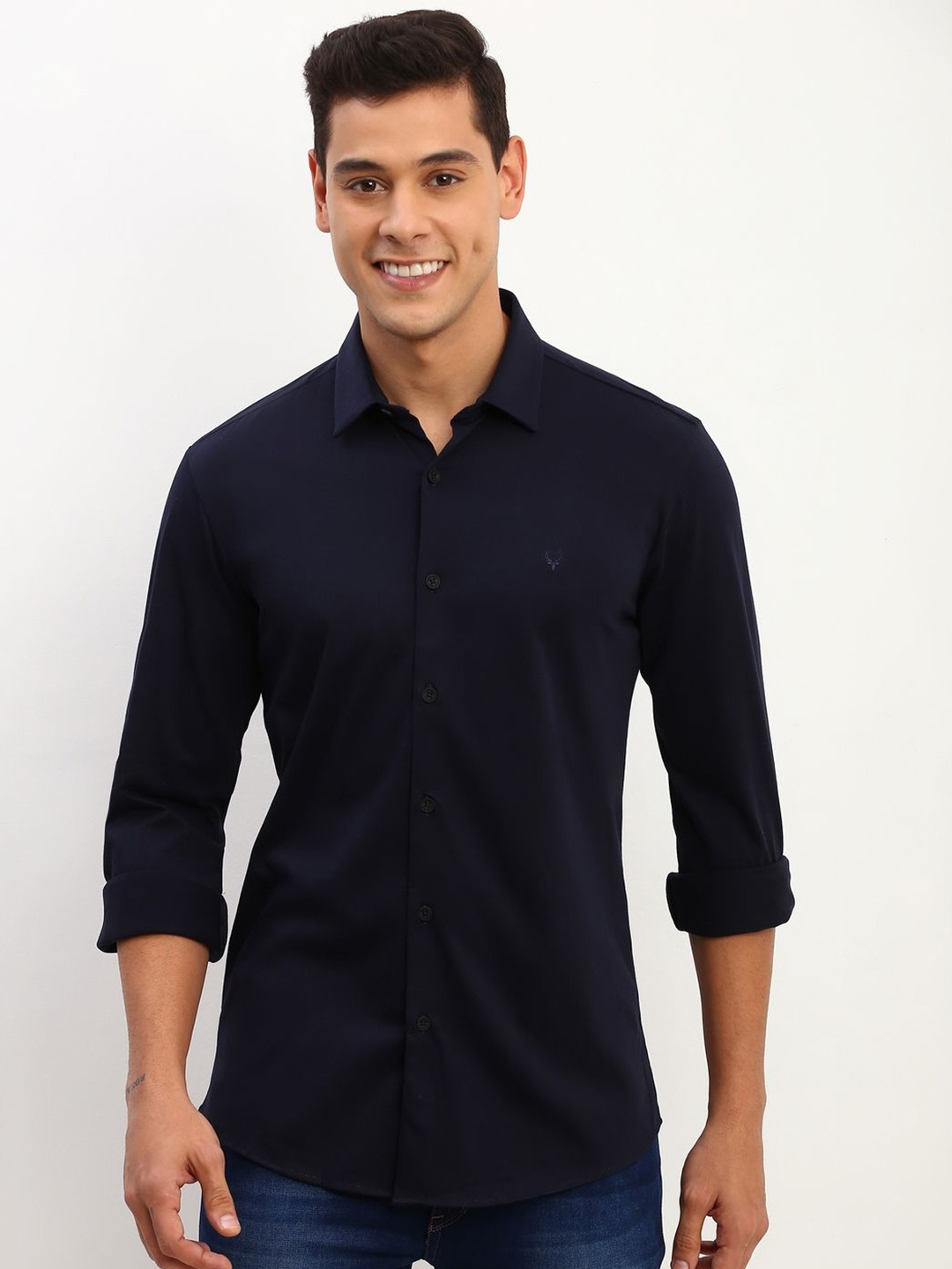 

Allen Solly Men Slim Fit Opaque Casual Shirt, Navy blue