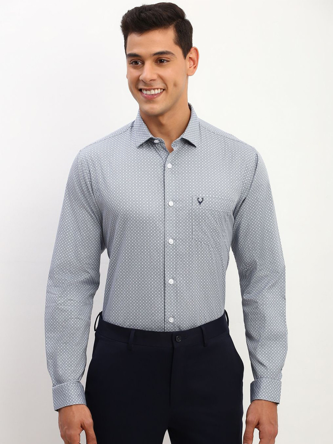 

Allen Solly Men Slim Fit Opaque Printed Formal Shirt, Grey