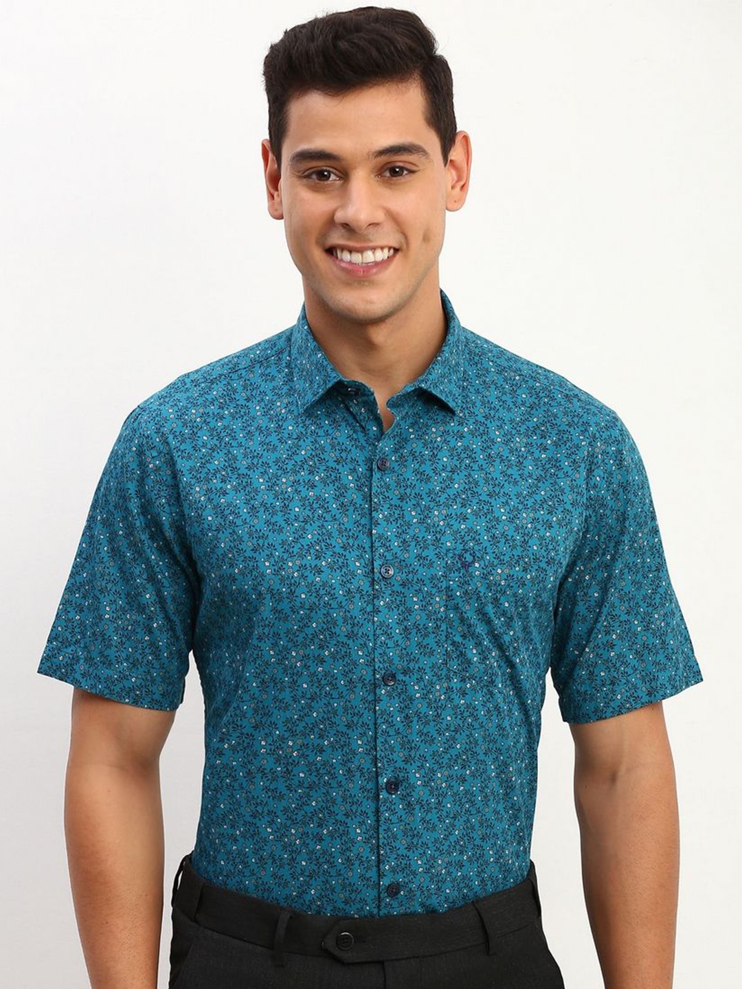Allen Solly Men Slim Fit Floral Opaque Printed Formal Shirt, Blue