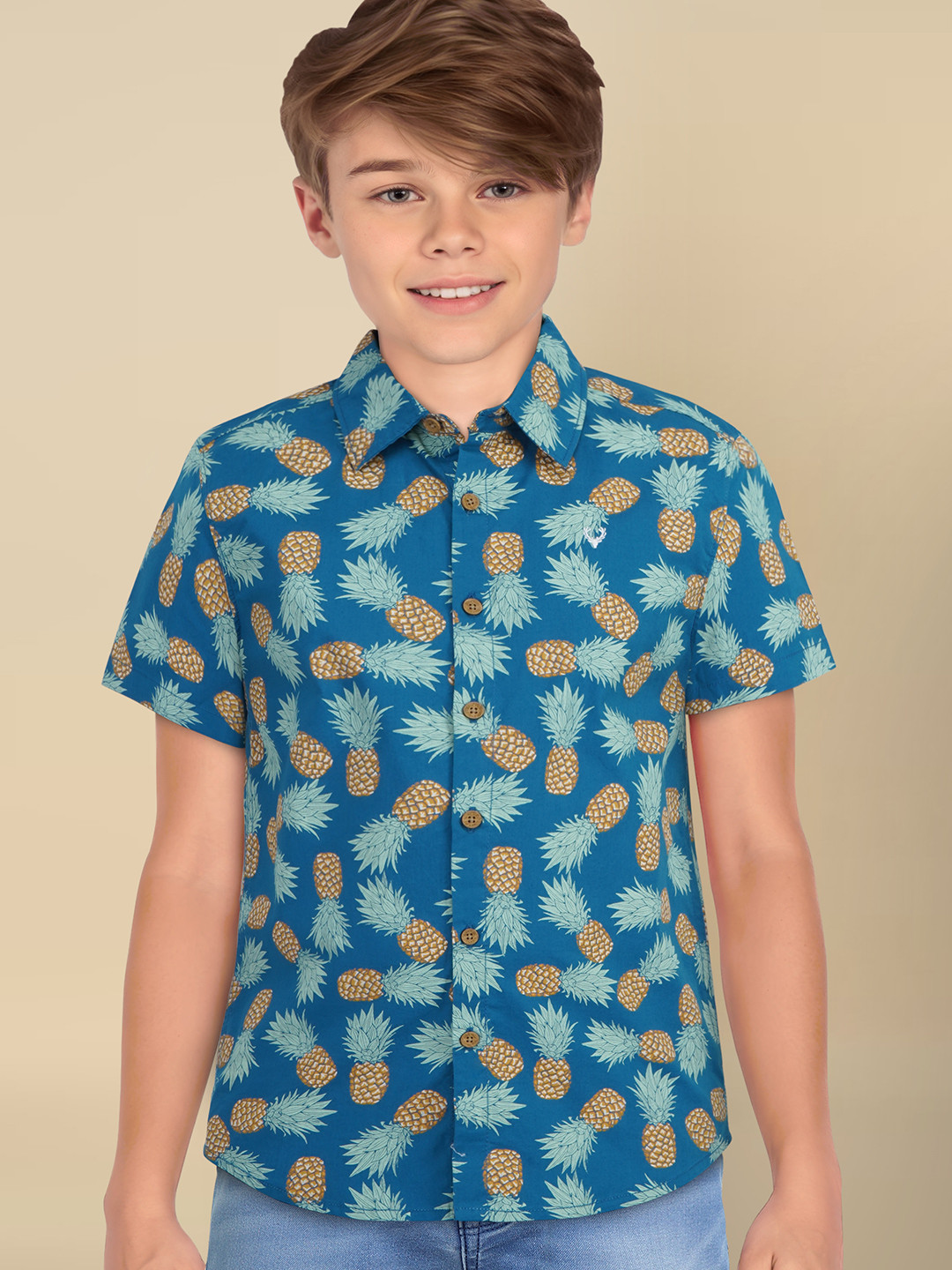 

Allen Solly Junior Boys Pure Cotton Conversational Printed Casual Shirt, Blue