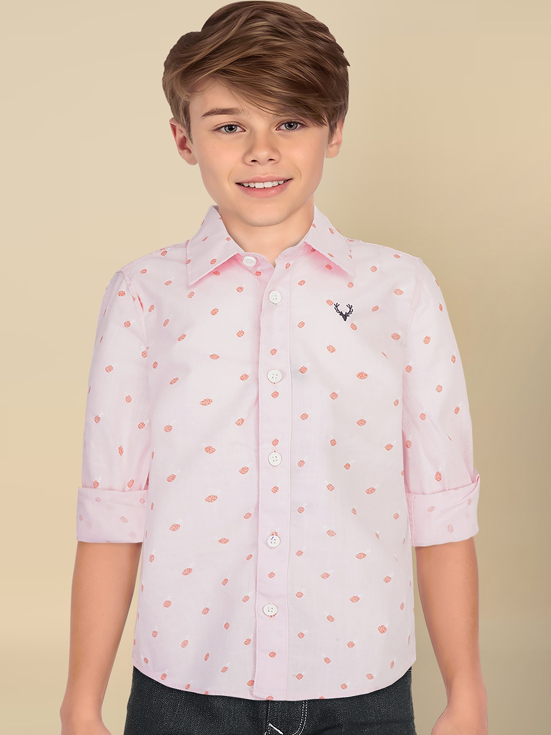 

Allen Solly Junior Boys Micro Ditsy Printed Slim Fit Opaque Printed Casual Shirt, Pink