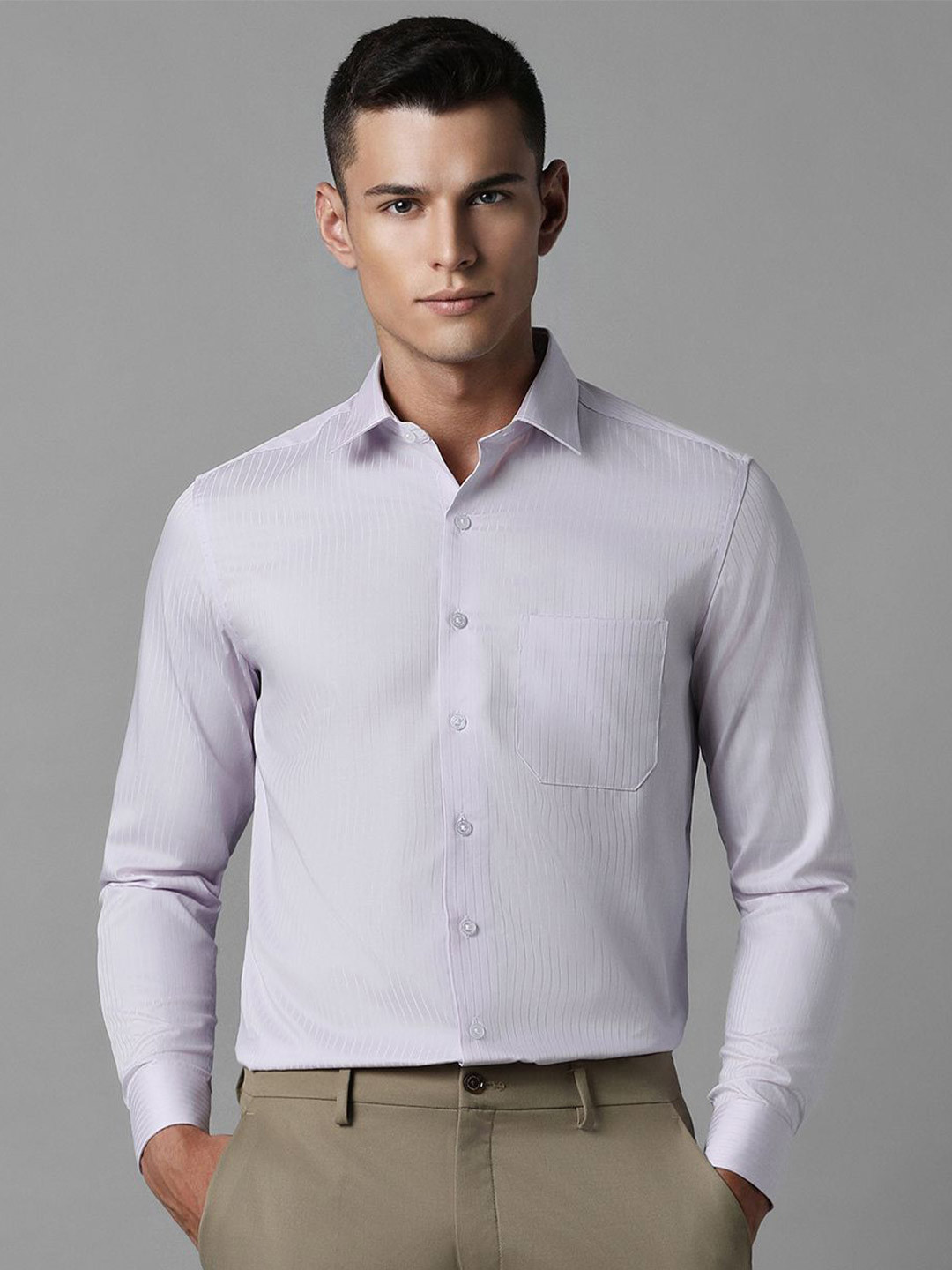 

Louis Philippe Men Vertical Stripes Self Design Slim Fit Opaque Formal Shirt, Purple