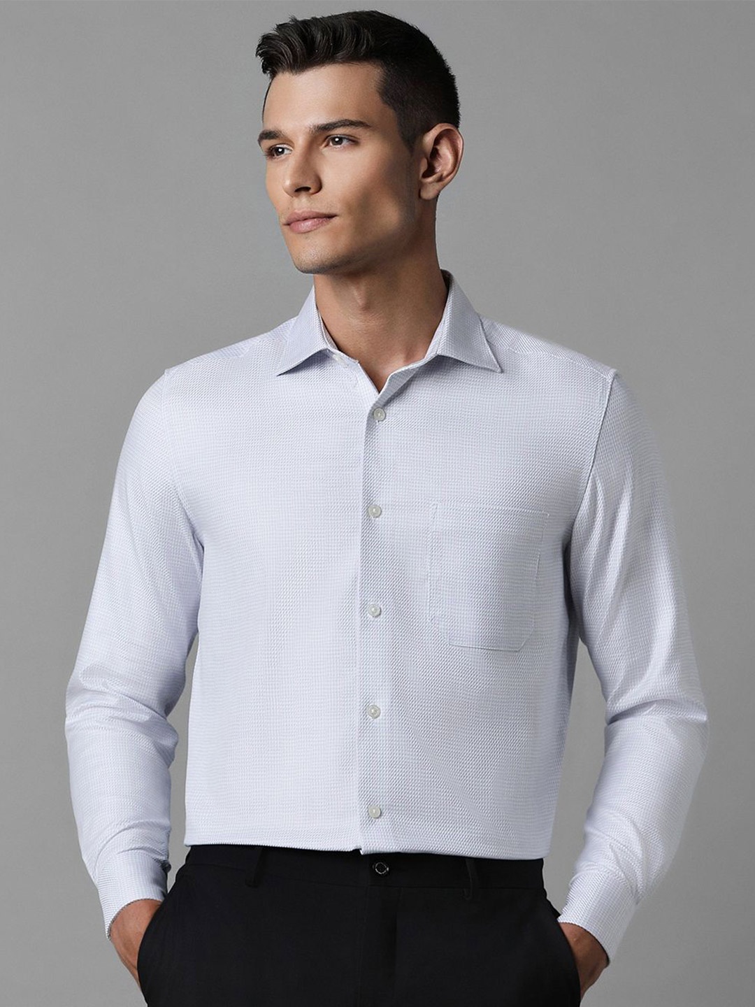 

Louis Philippe Men Pure Cotton Textured Self Design Opaque Formal Shirt, Grey