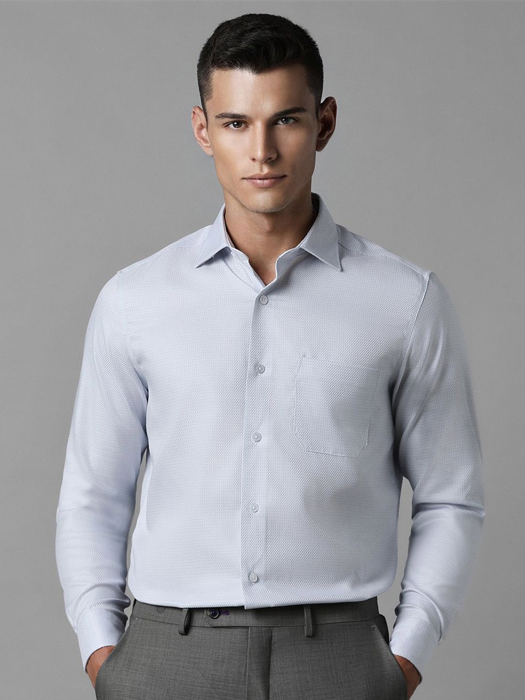 

Louis Philippe Men Textured Self Design Opaque Formal Shirt, Blue