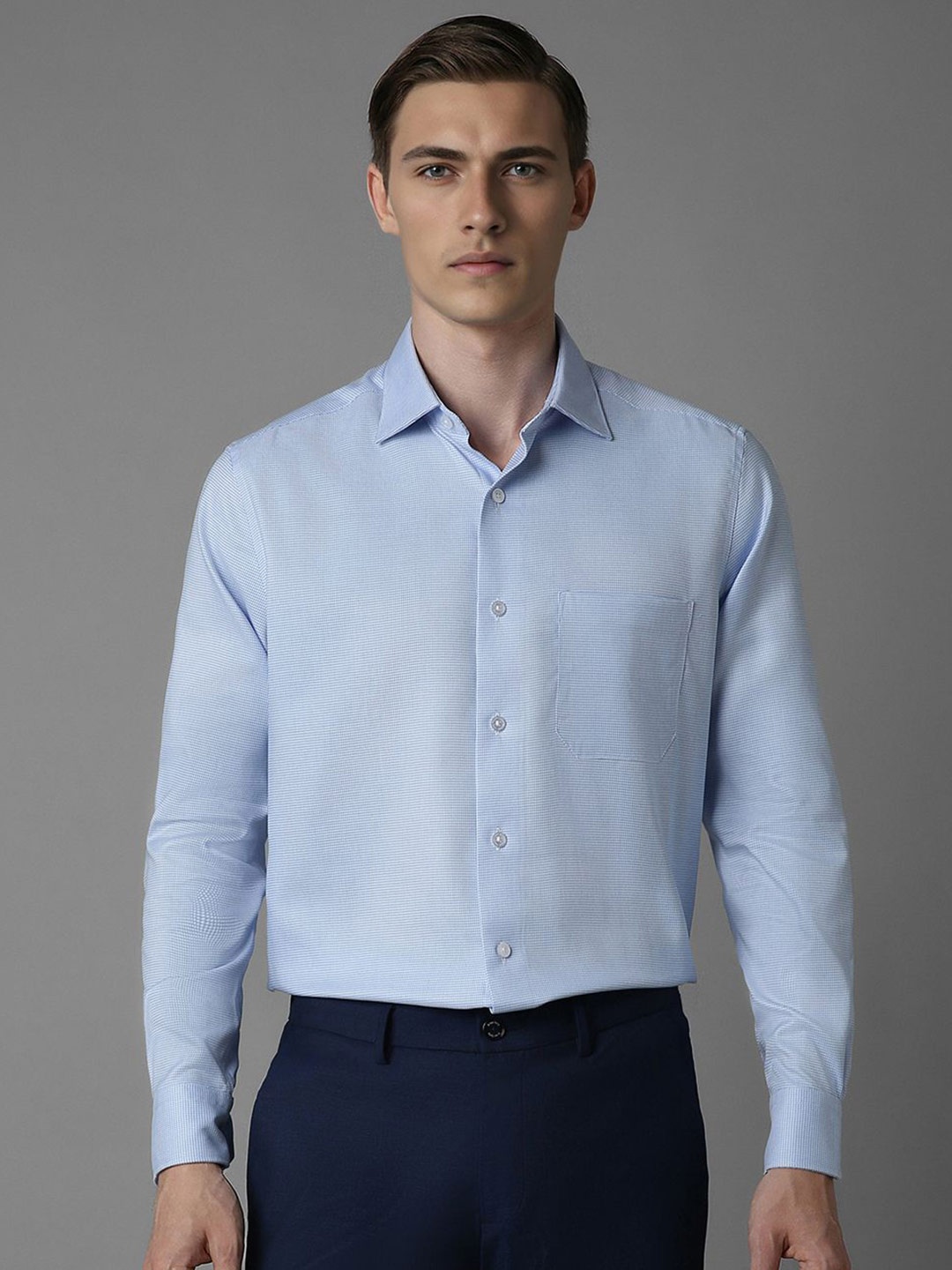 

Louis Philippe Men Opaque Formal cotton Shirt, Blue