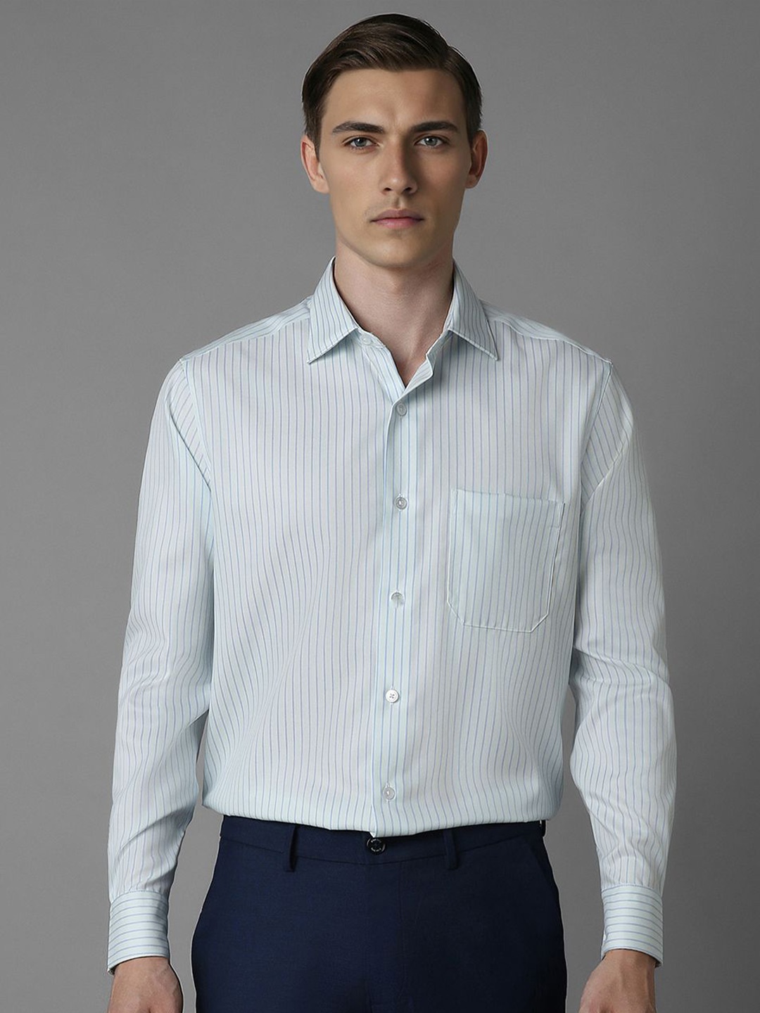 

Louis Philippe Men Opaque Striped Formal Shirt, Green