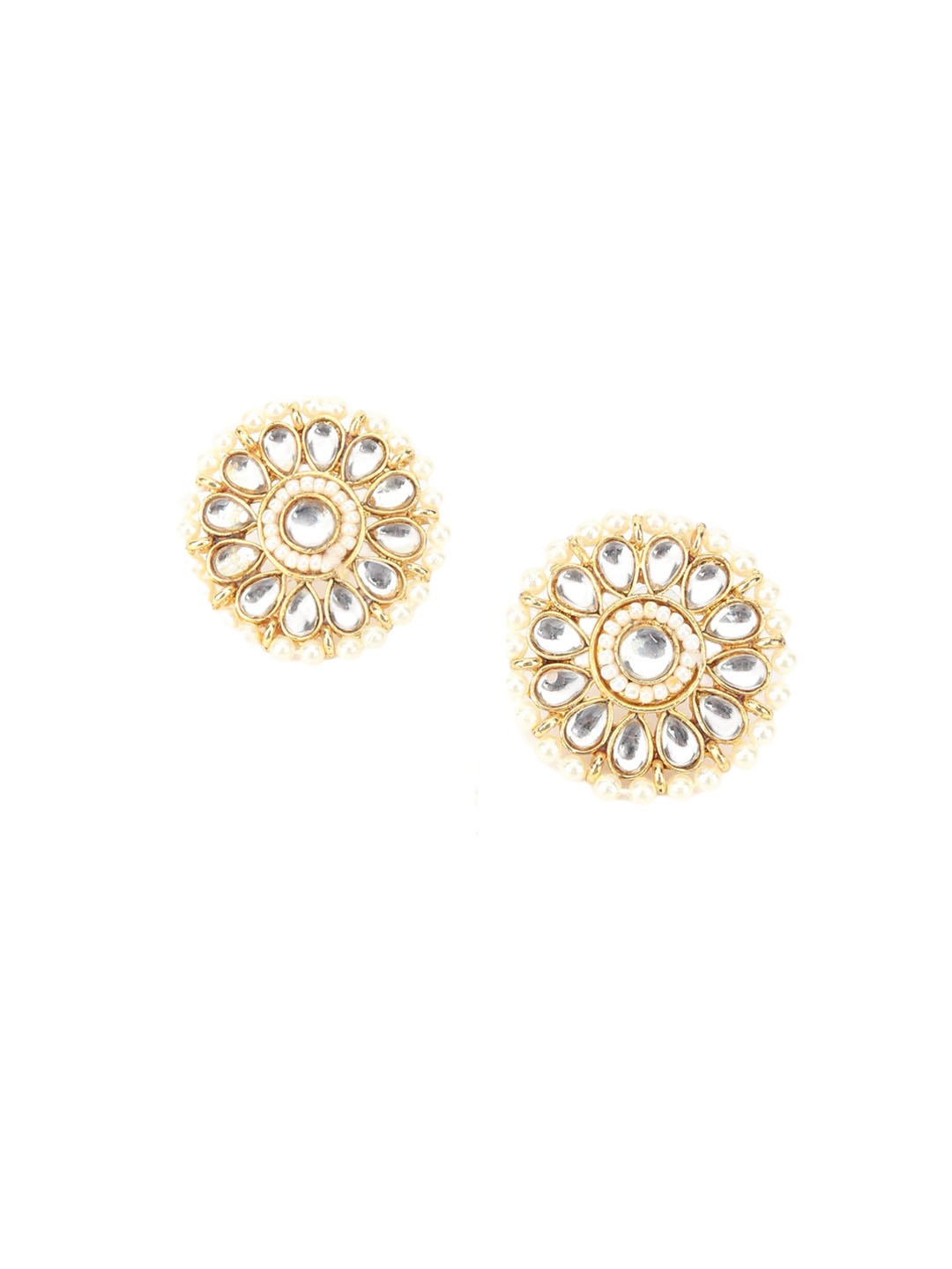 

ODETTE Gold-Plated Kundan Studded Floral Studs Earrings