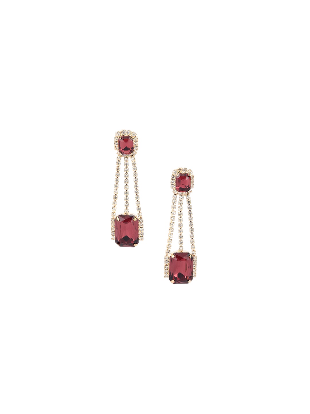 

ODETTE Gold-Plated Stones Studded Contemporary Drop Earrings