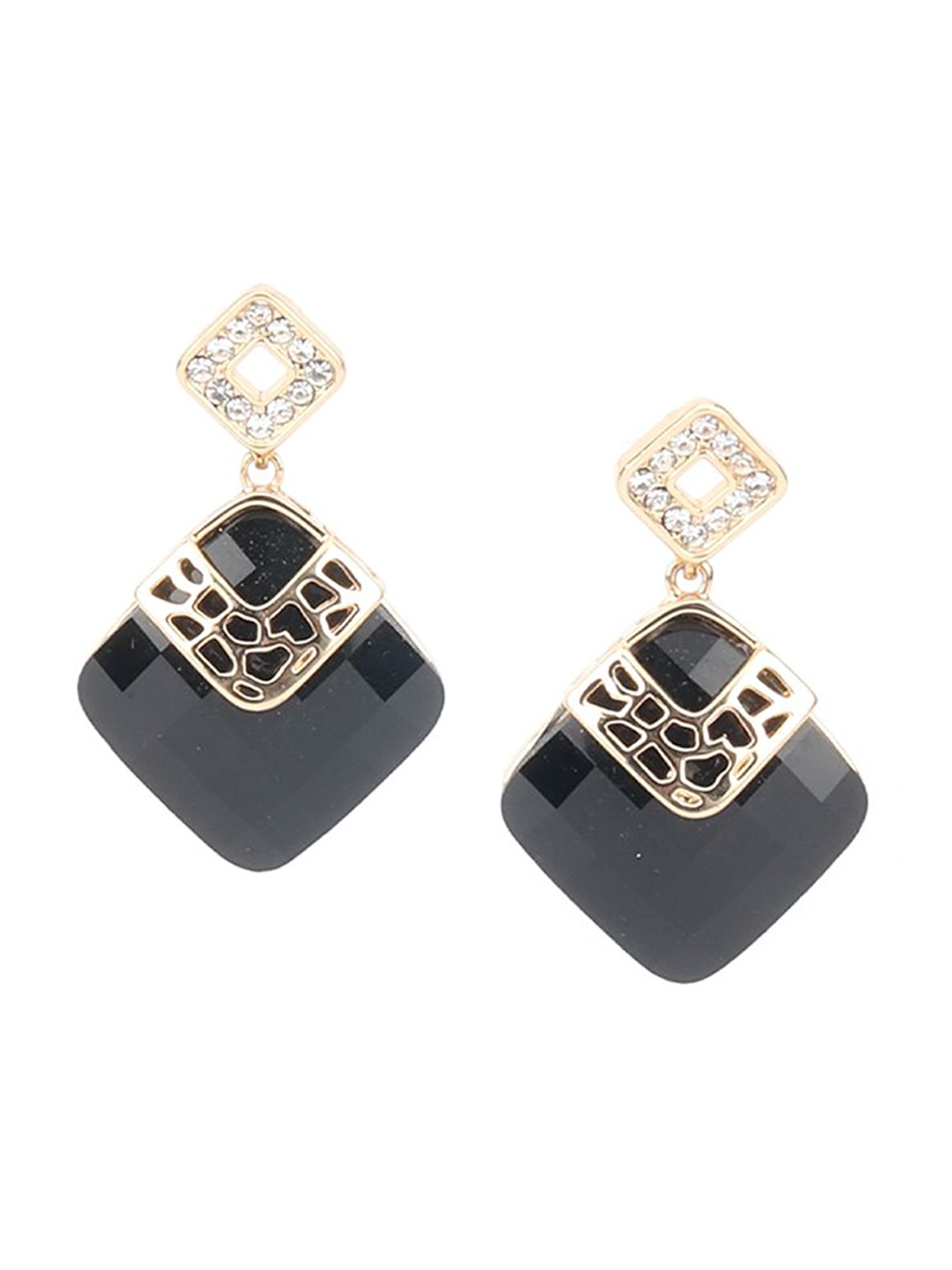 

ODETTE Gold-Plated Stones Studded Diamond Shaped Drop Earrings