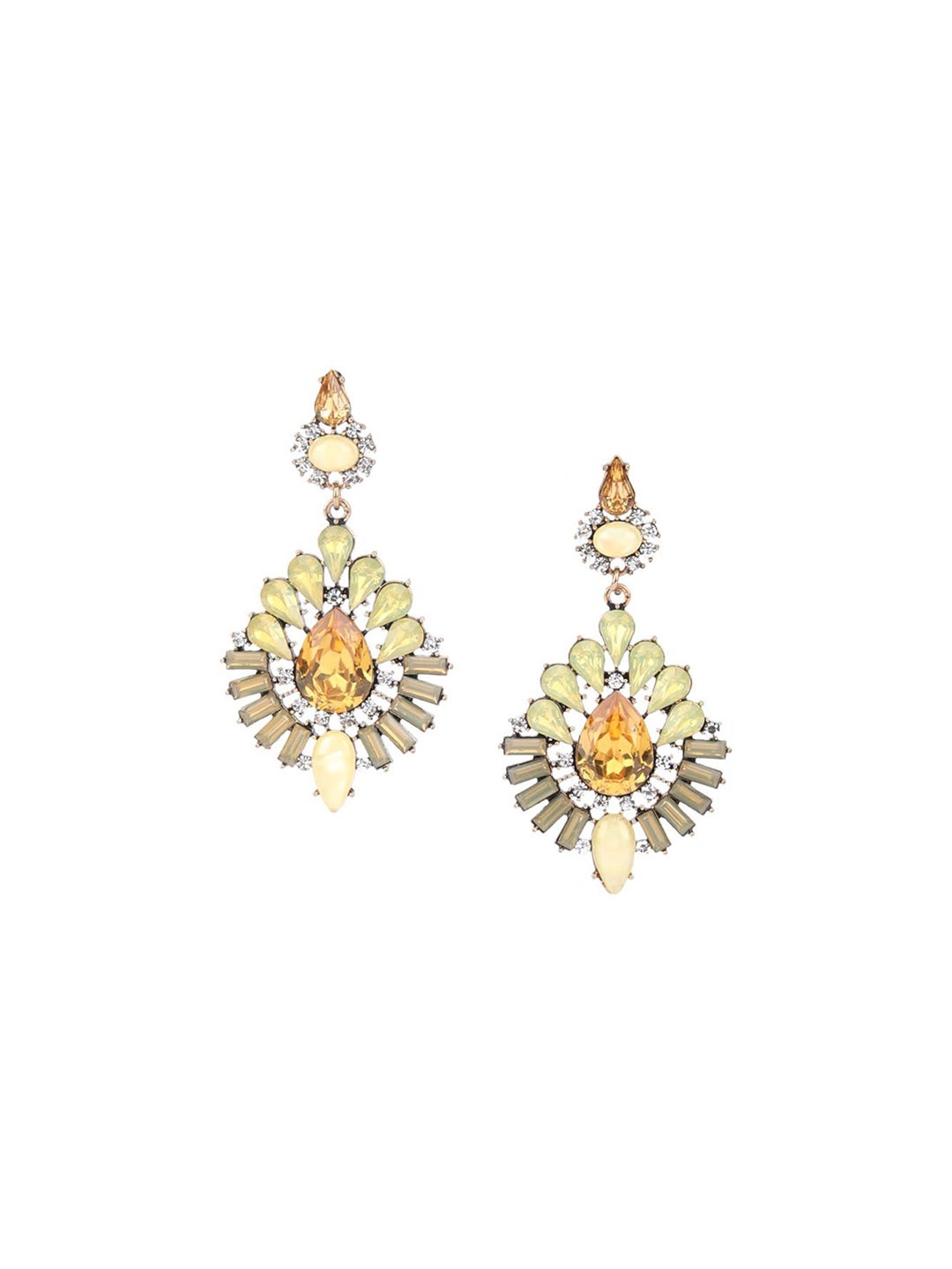

ODETTE Gold-Plated Stones Studded Contemporary Drop Earrings