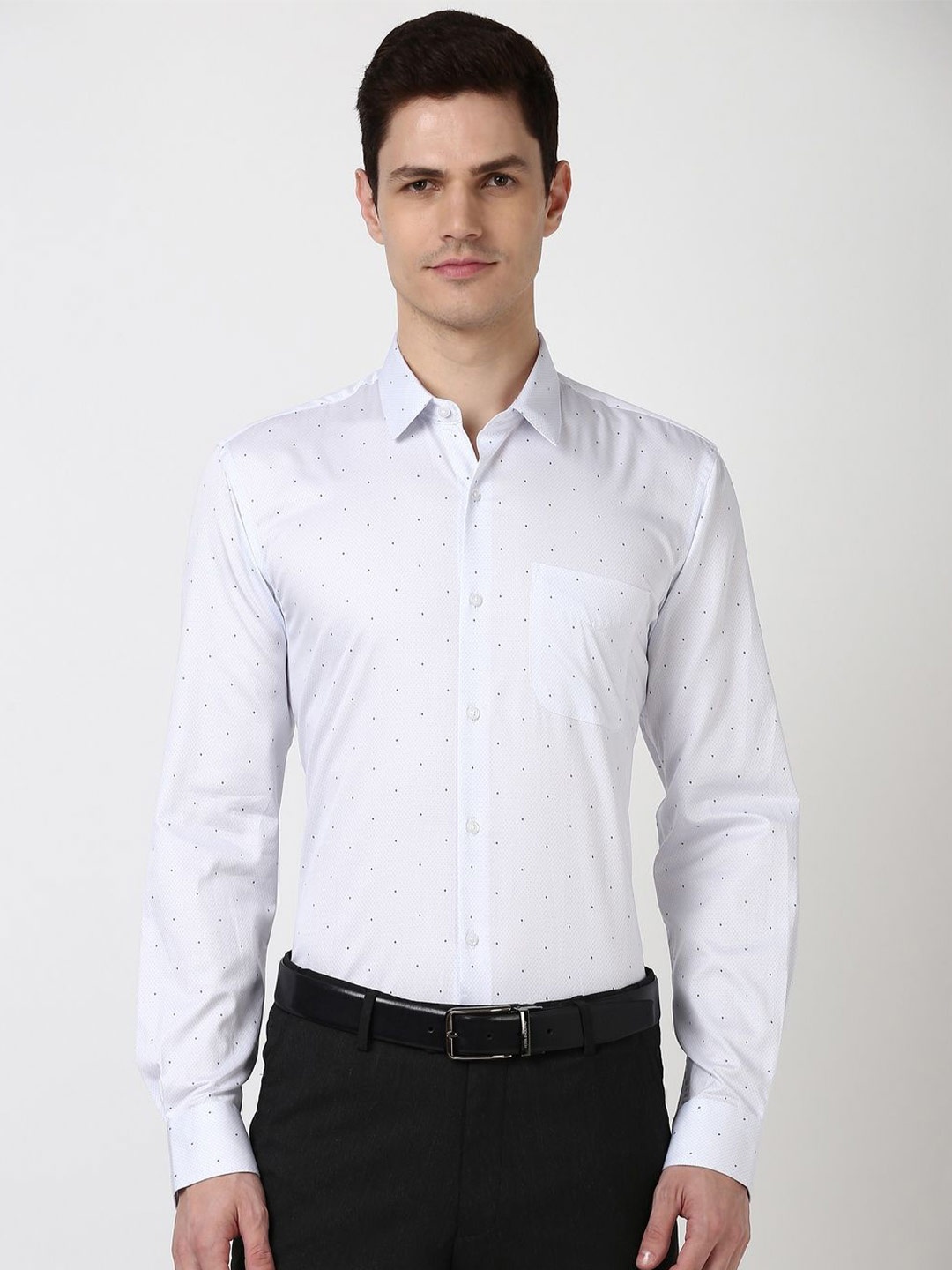 

Peter England Men Slim Fit Opaque Printed Formal Shirt, White