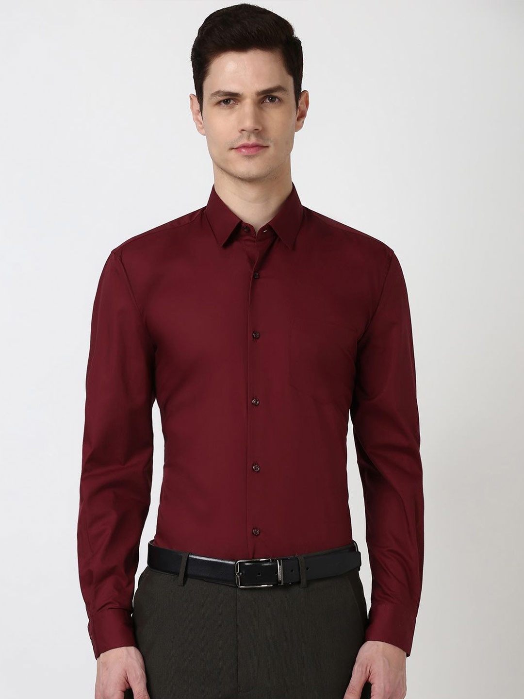 

Peter England Men Cotton Solid Opaque Formal Shirt, Maroon