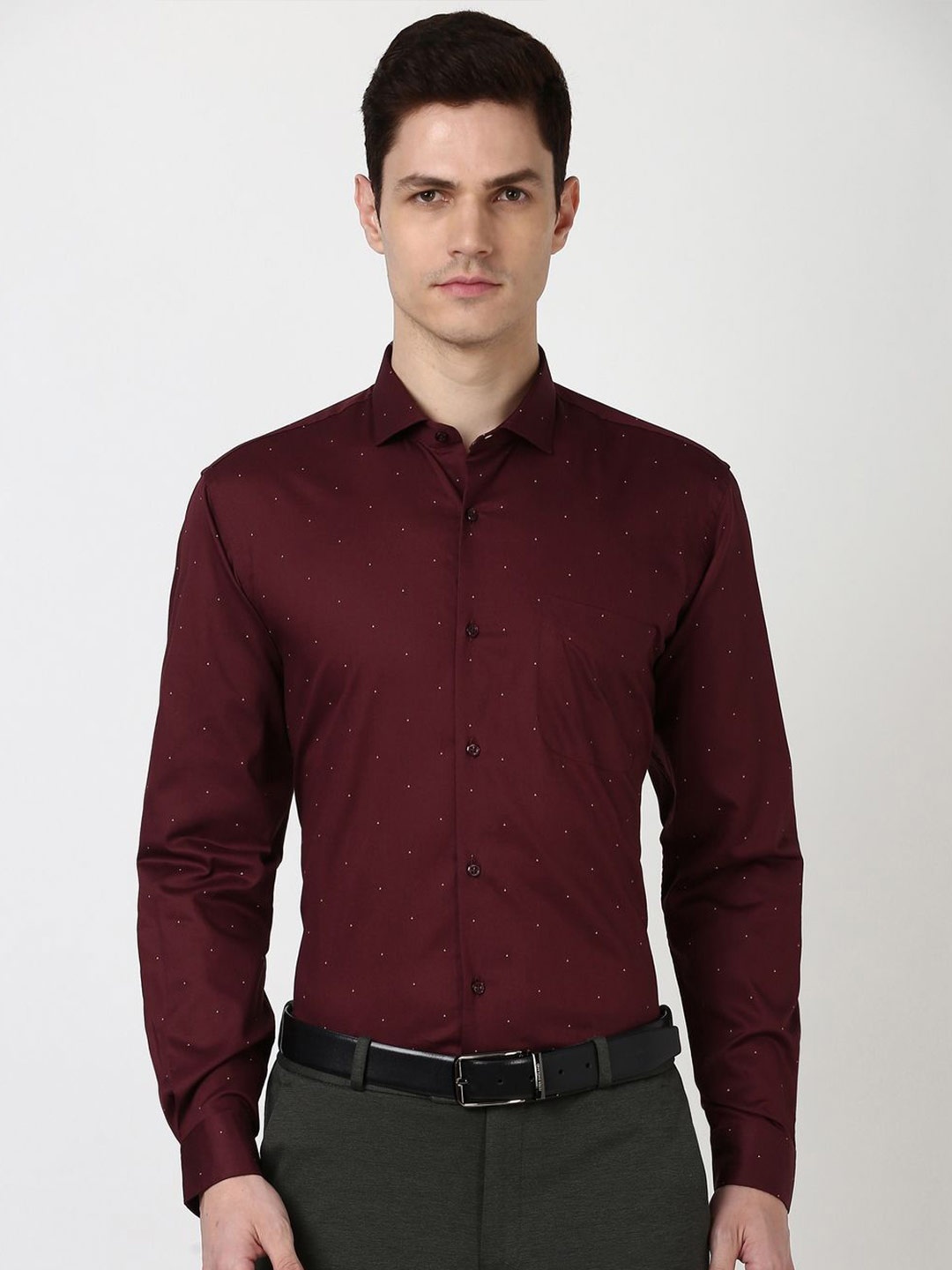 

Peter England Men Cotton Polka Dots Printed Formal Shirt, Maroon