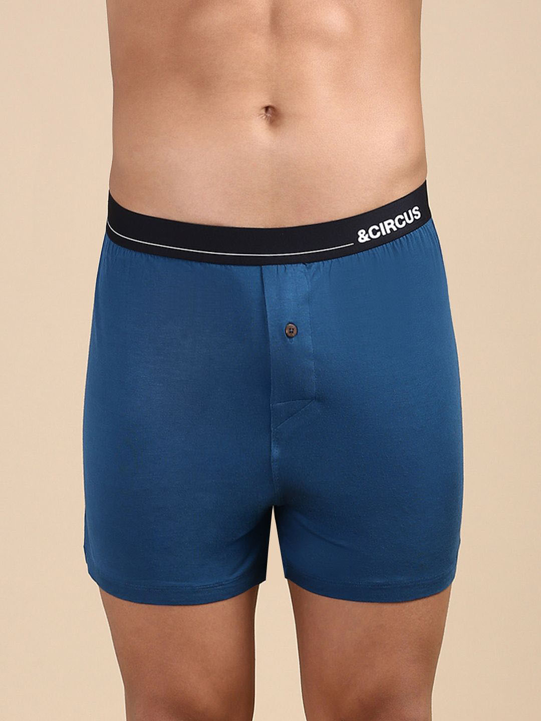 

&CIRCUS Men Solid Modal Boxer with Button Fly, Blue