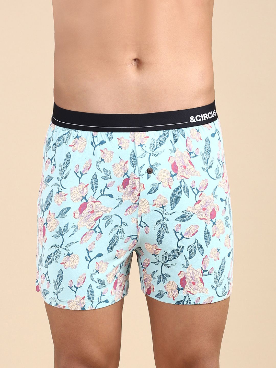

&CIRCUS Men Printed Low-Rise Modal Boxer, Blue