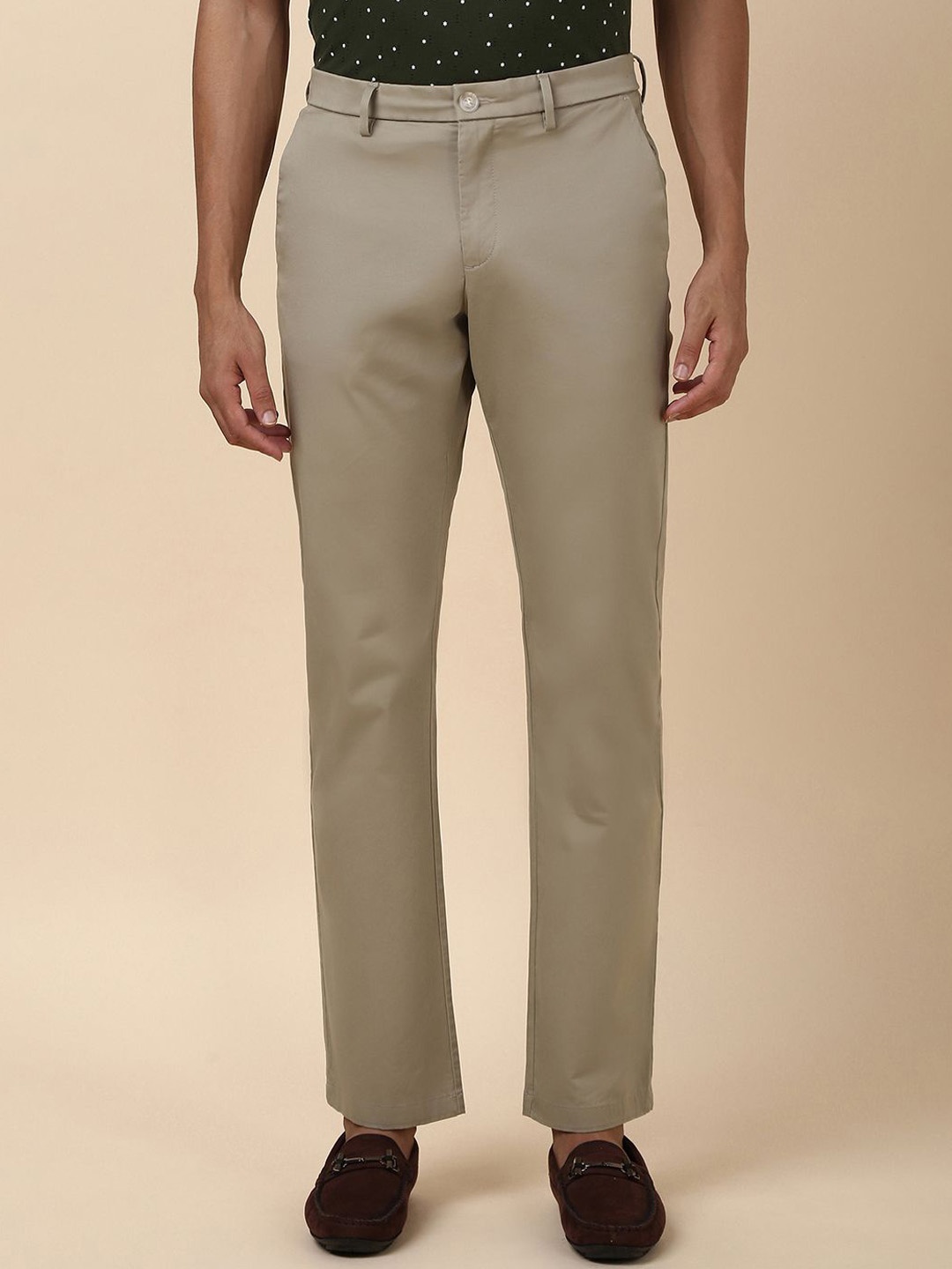 

Allen Solly Men Regular Fit Mid-Rise Flat-Front Trousers, Beige