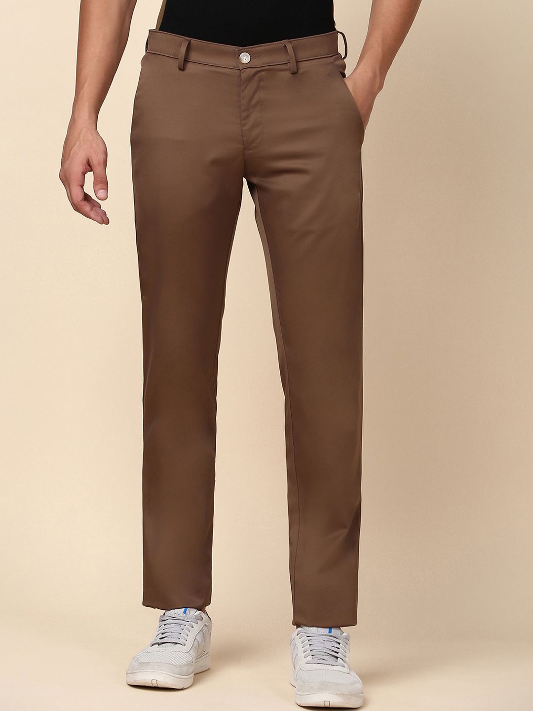 

Allen Solly Men Slim Fit Mid-Rise Cotton Chinos Flat-Front Trousers, Brown