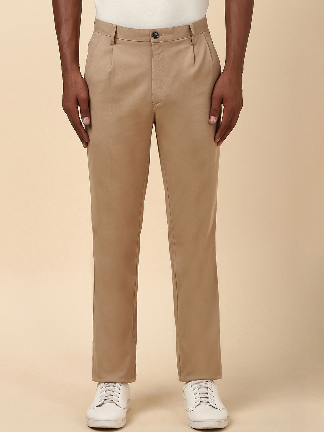 

Allen Solly Men Regular Fit Mid-Rise Pleated Trousers, Khaki