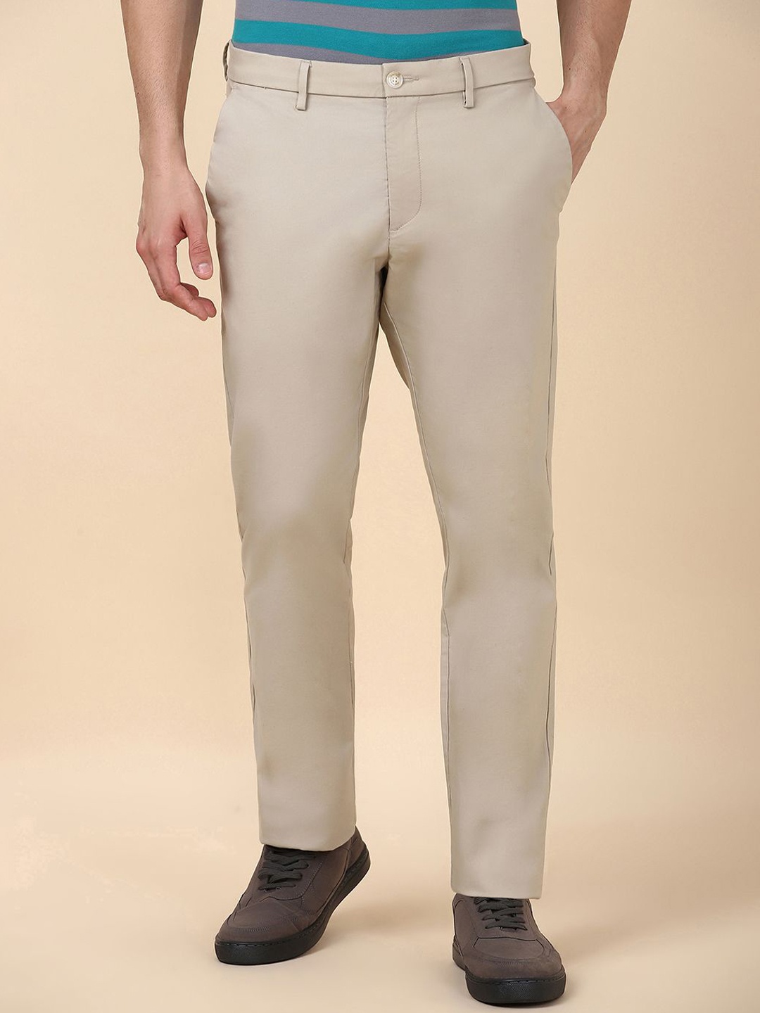 

Allen Solly Men Regular Fit Mid-Rise Flat-Front Trousers, Beige
