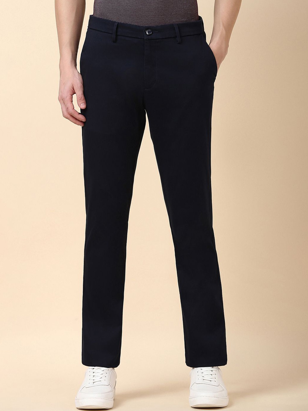 

Allen Solly Men Regular Fit Mid-Rise Flat-Front Trousers, Navy blue