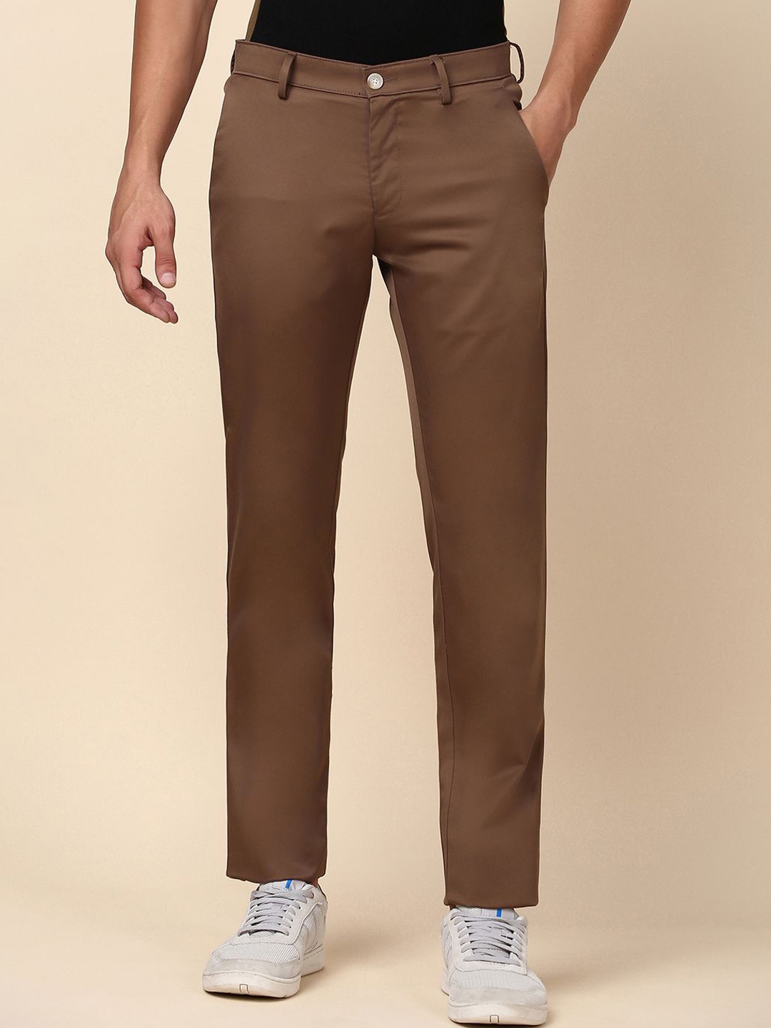 

Allen Solly Men Slim Fit Mid-Rise Pure Cotton Flat-Front Chinos Trousers, Brown