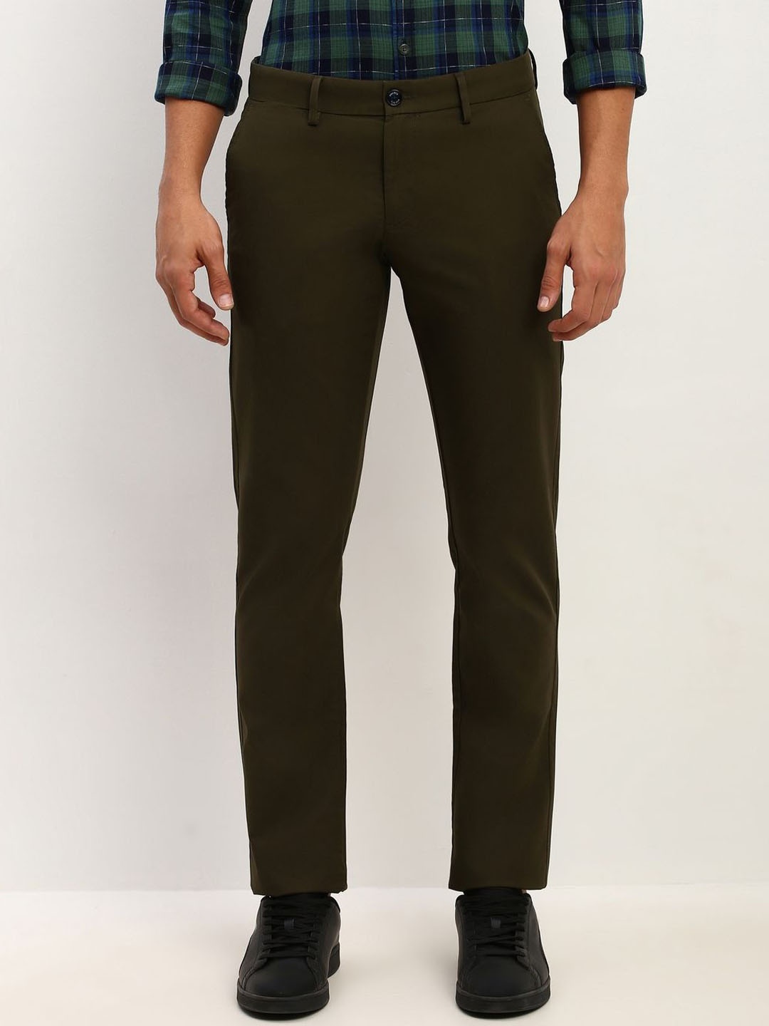 

Allen Solly Men Slim Fit Mid-Rise Flat-Front Chinos Trousers, Olive