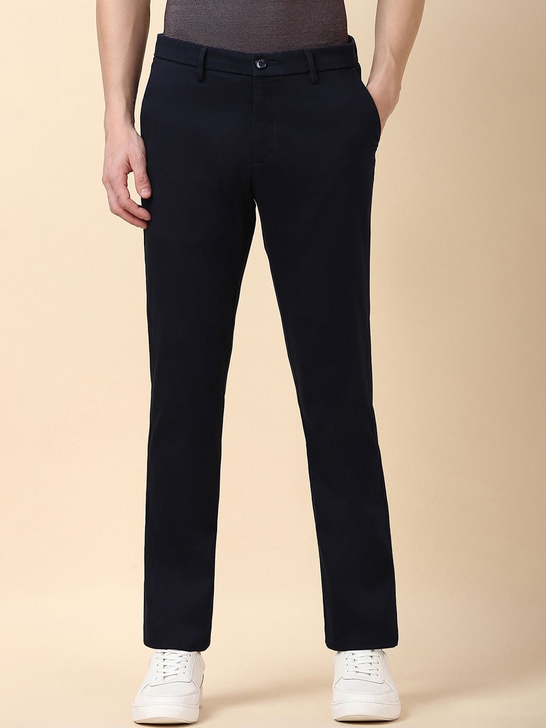 

Allen Solly Men Regular Fit Mid-Rise Flat-Front Trousers, Navy blue