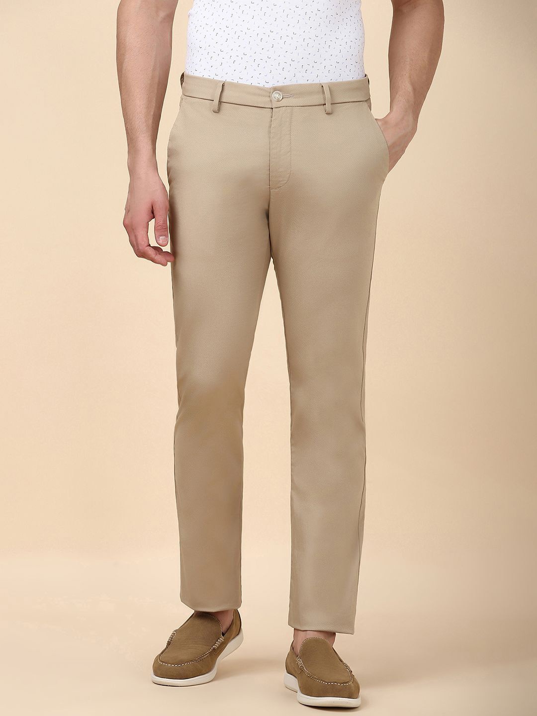 

Allen Solly Men Regular Fit Mid-Rise Flat-Front Trousers, Khaki