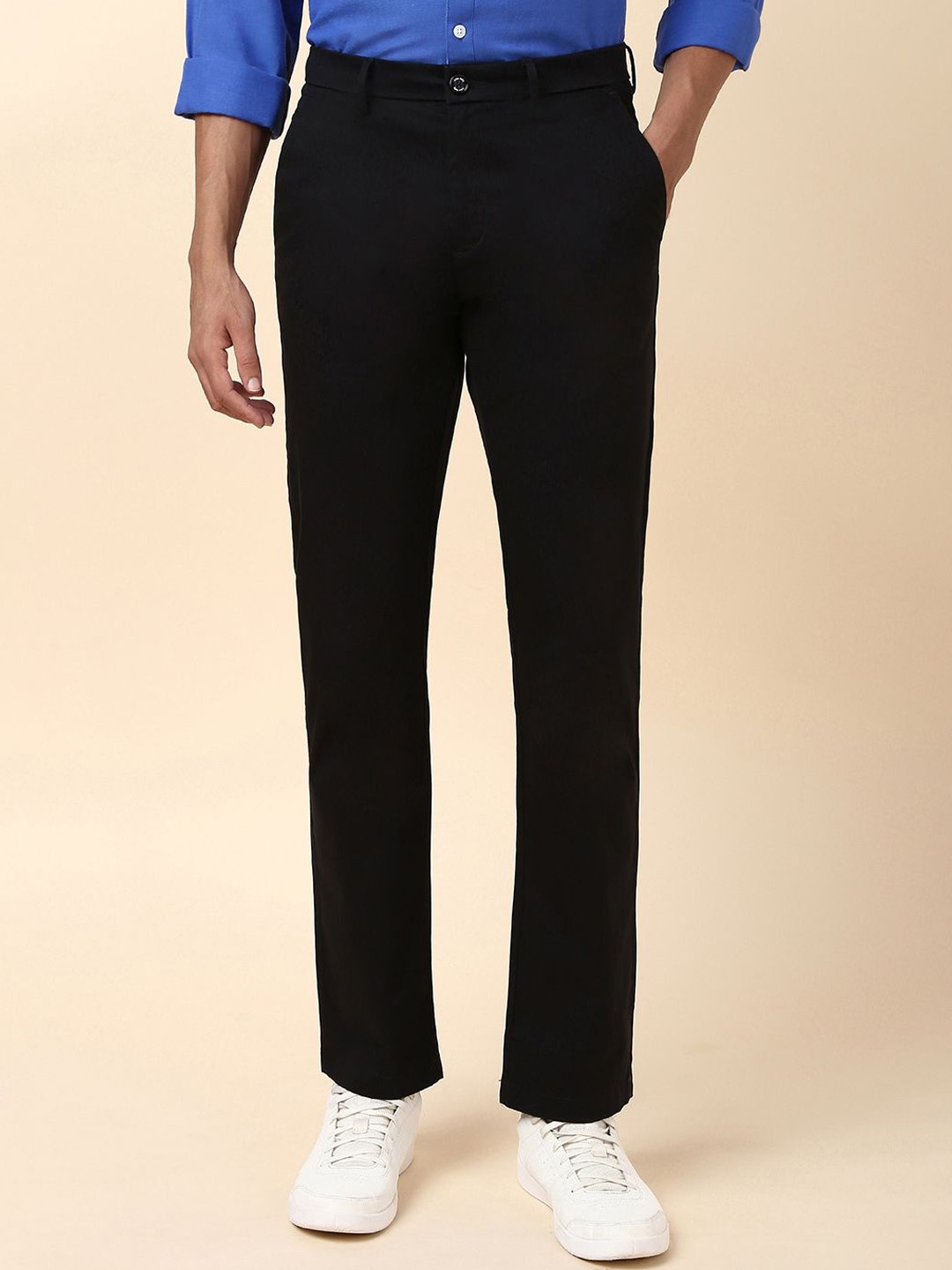 

Allen Solly Men Regular Fit Mid-Rise Flat-Front Trousers, Black