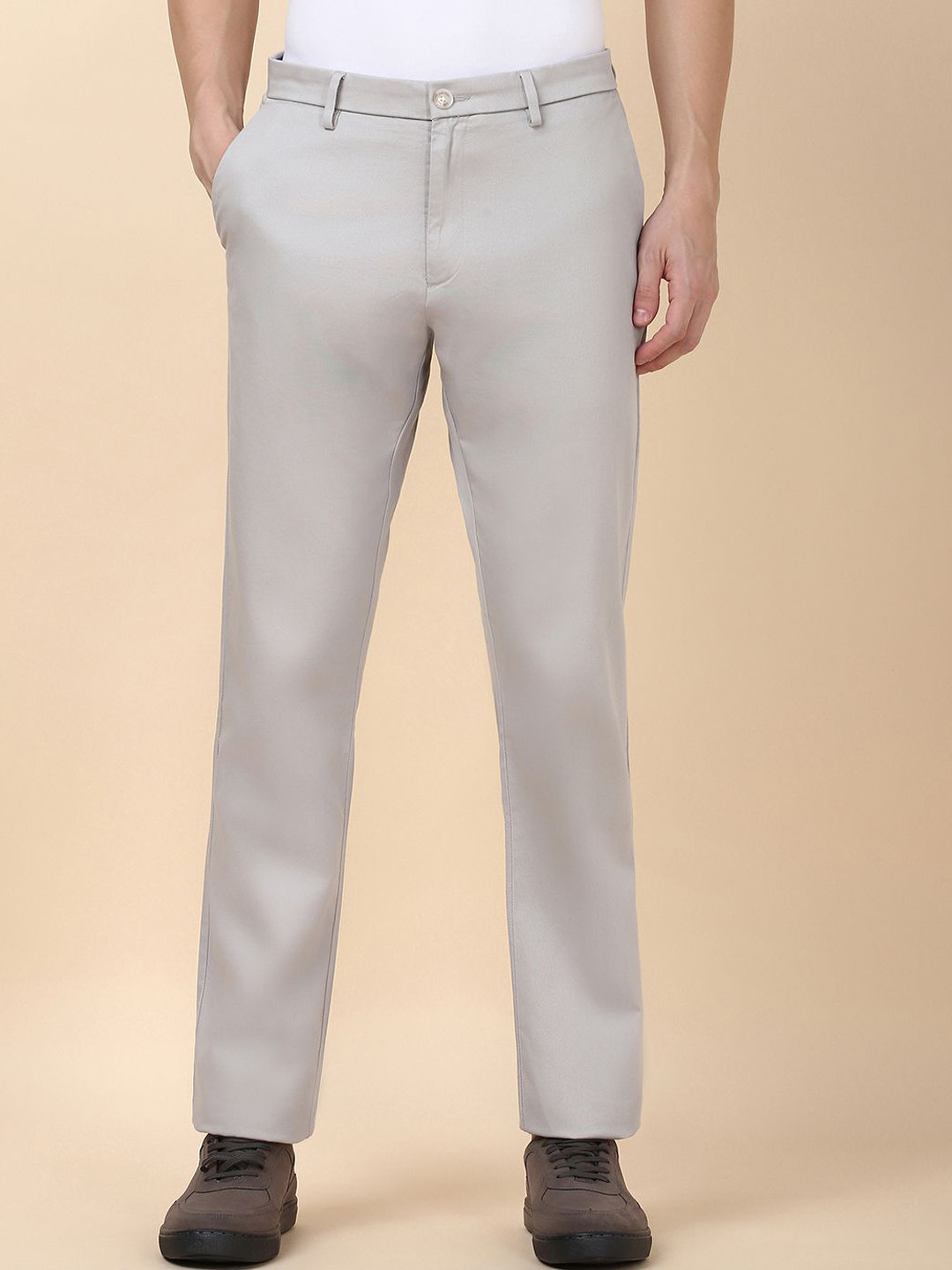 

Allen Solly Men Regular Fit Mid-Rise Flat-Front Trousers, Grey