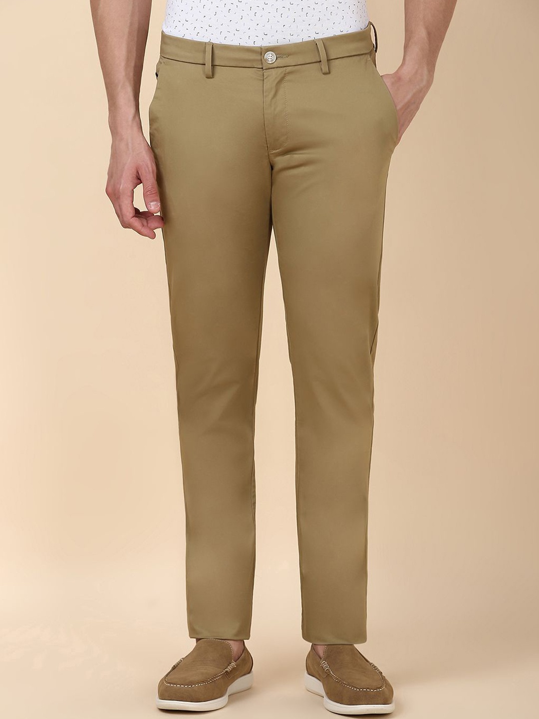 

Allen Solly Men Slim Fit Mid-Rise Flat-Front Chinos Trousers, Khaki