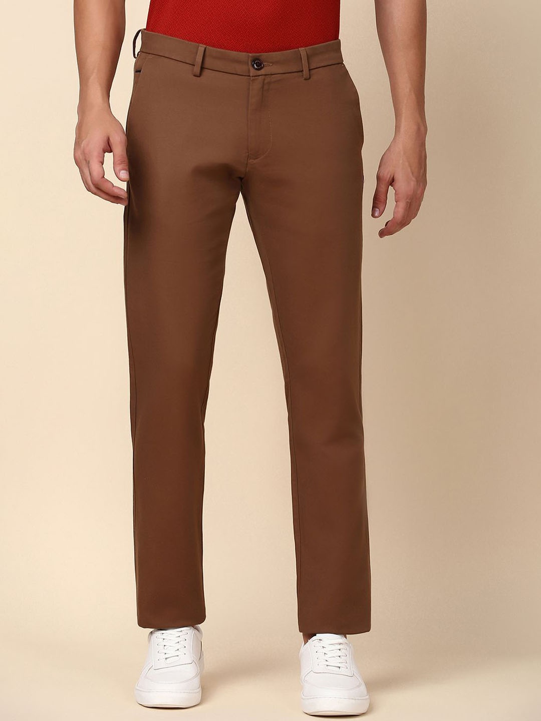 

Allen Solly Men Slim Fit Mid-Rise Flat-Front Chinos Trousers, Brown