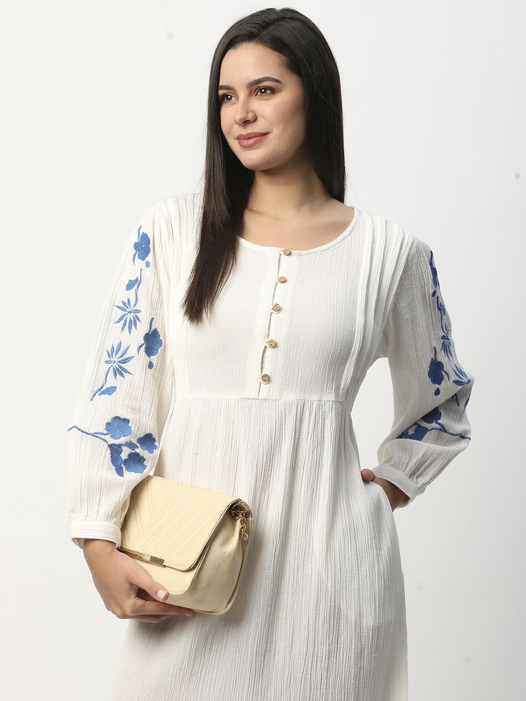 

R&B Women Puff Sleeve Fit and Flare Dress, White