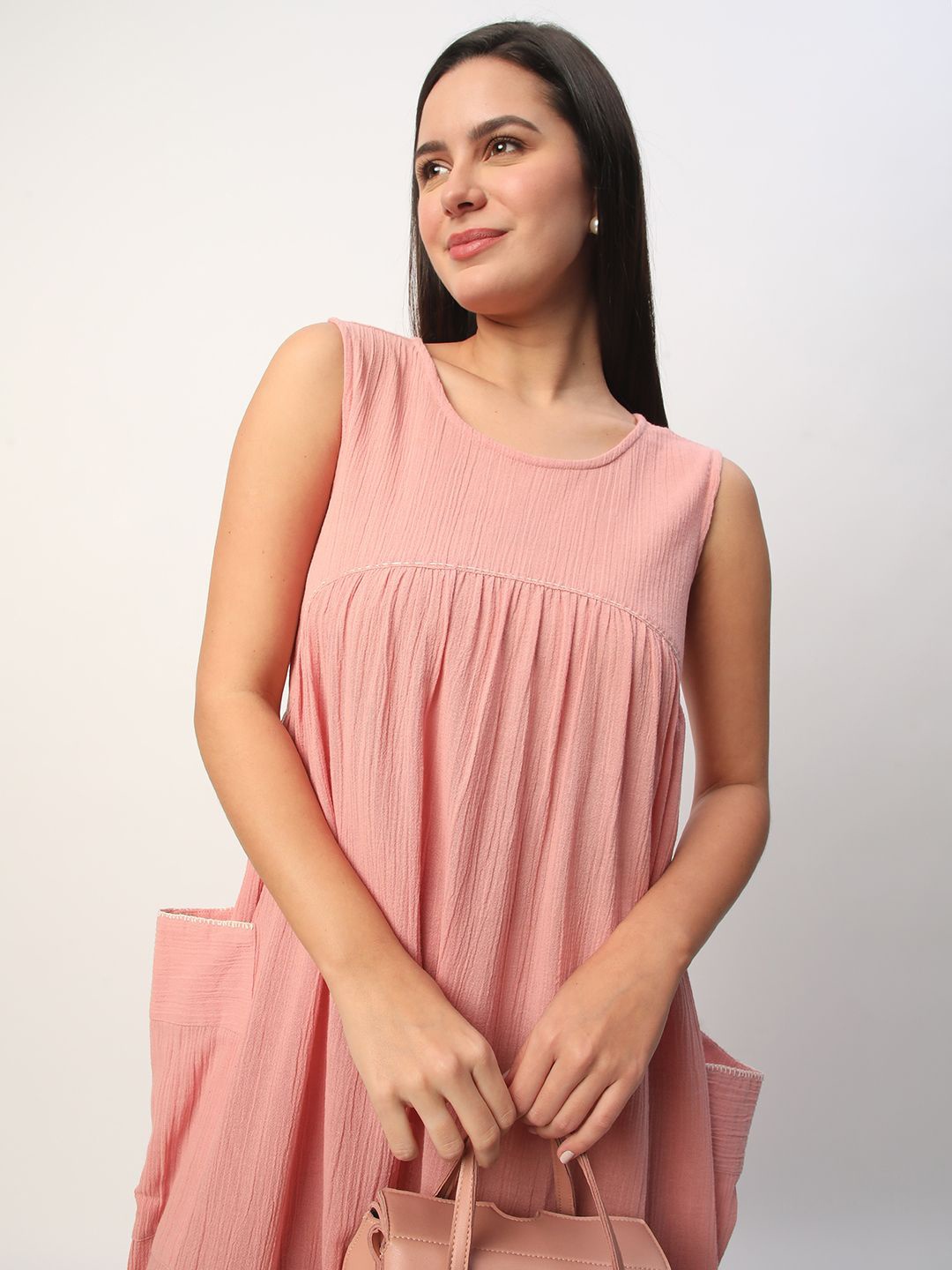 

R&B Women Sleeveless Empire Dress, Pink