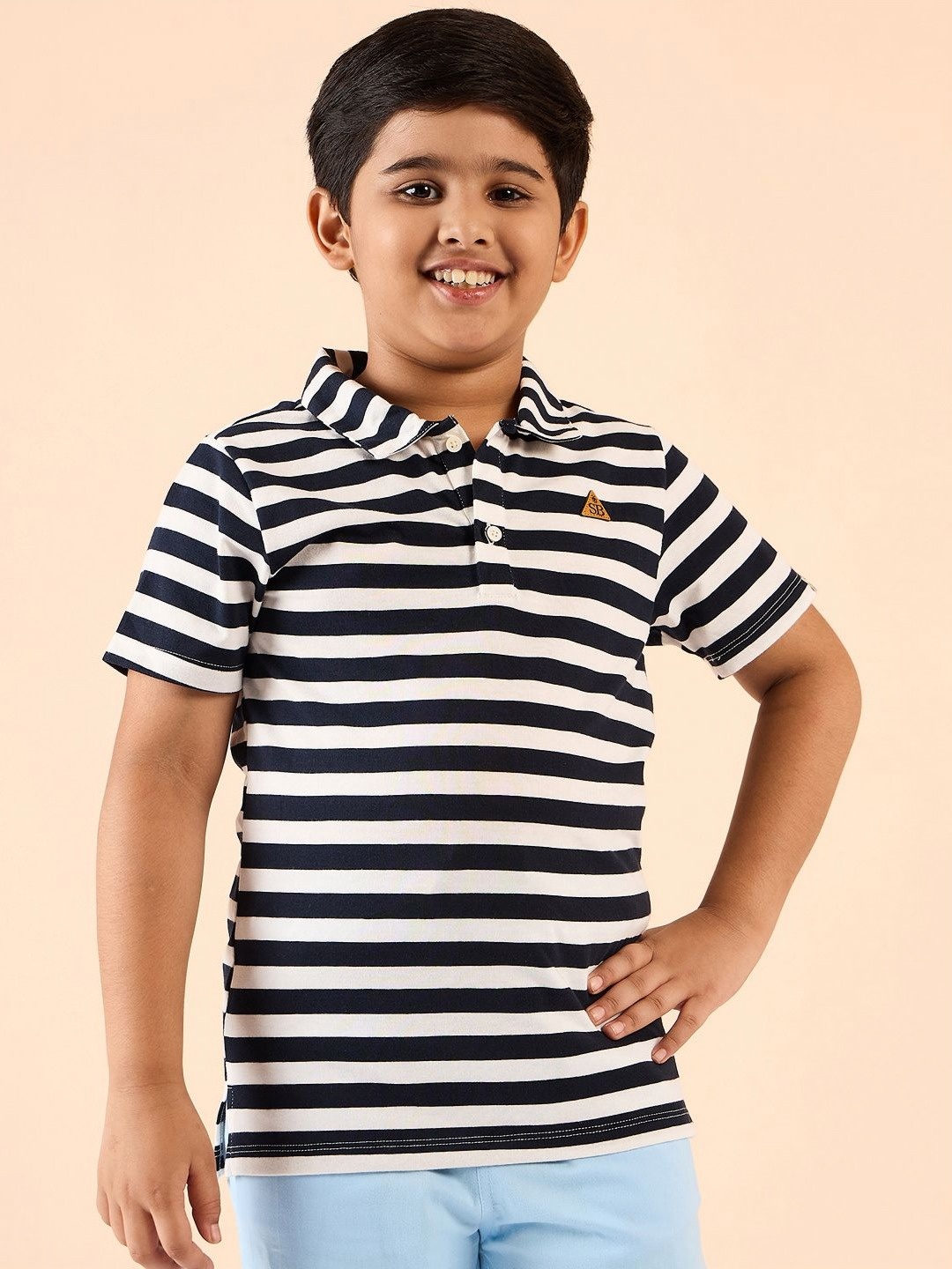 

Stylo Bug Boys Striped Polo Collar Cotton Slim Fit T-Shirt, White