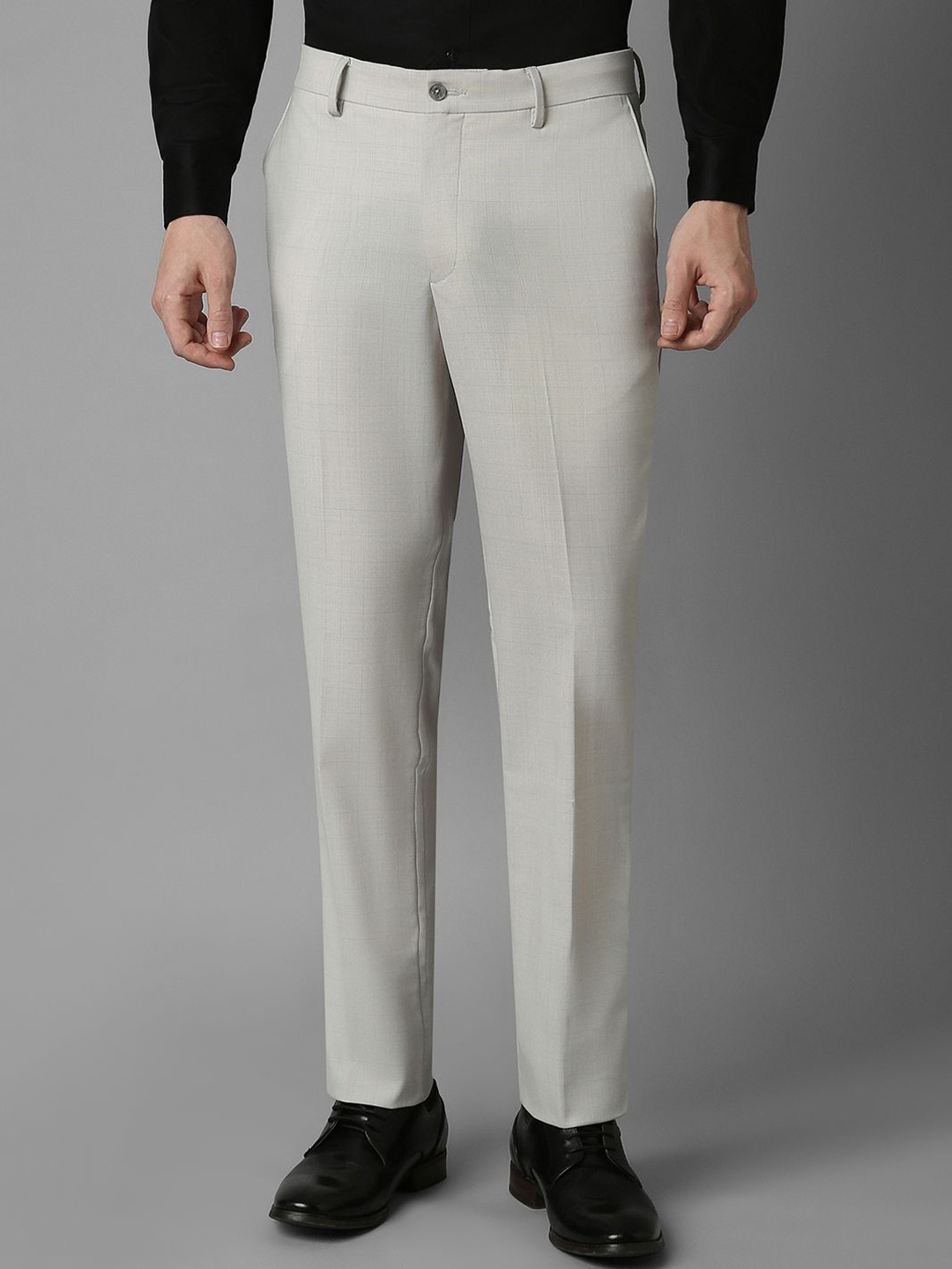 

Louis Philippe Men Slim Fit Mid Rise Flat Front Formal Trousers, Grey