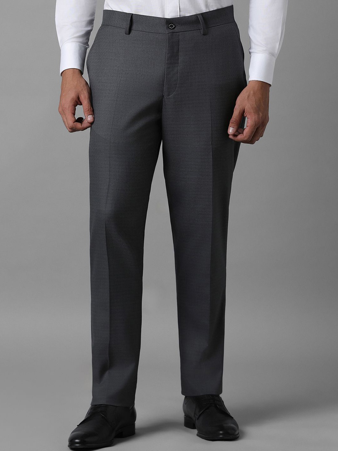 

Louis Philippe Men Slim Fit Mid Rise Flat Front Formal Trousers, Grey