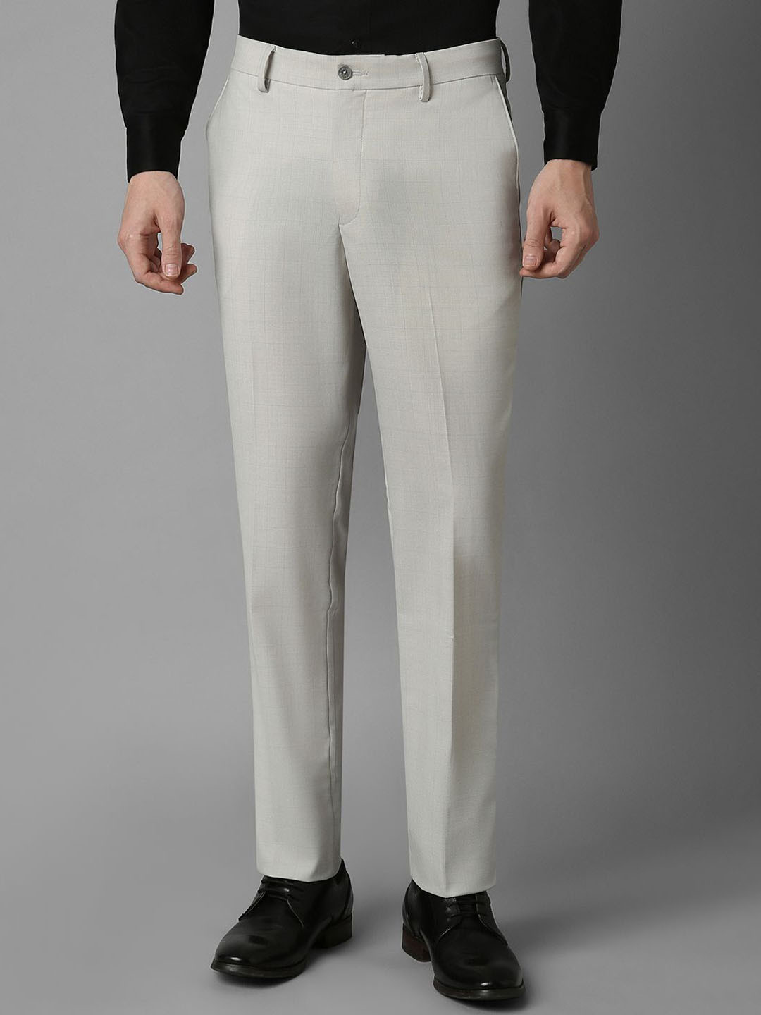 

Louis Philippe Men Slim Fit Mid Rise Flat Front Formal Trousers, Grey