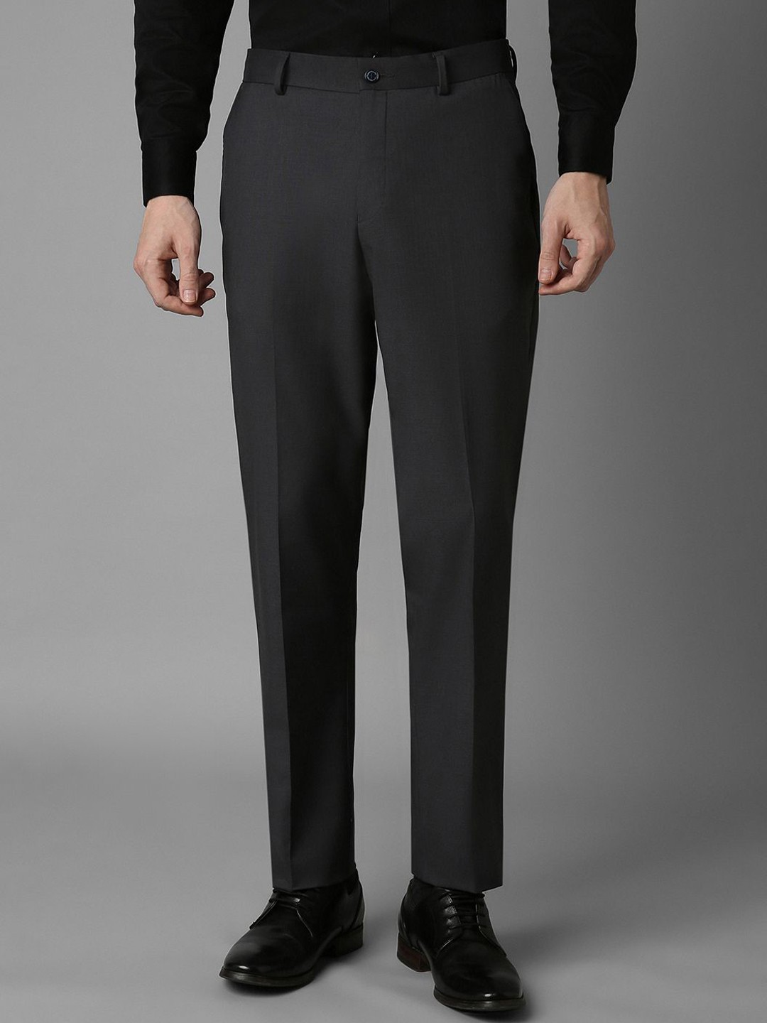 

Louis Philippe Men Slim Fit Mid Rise Flat Front Formal Trousers, Grey