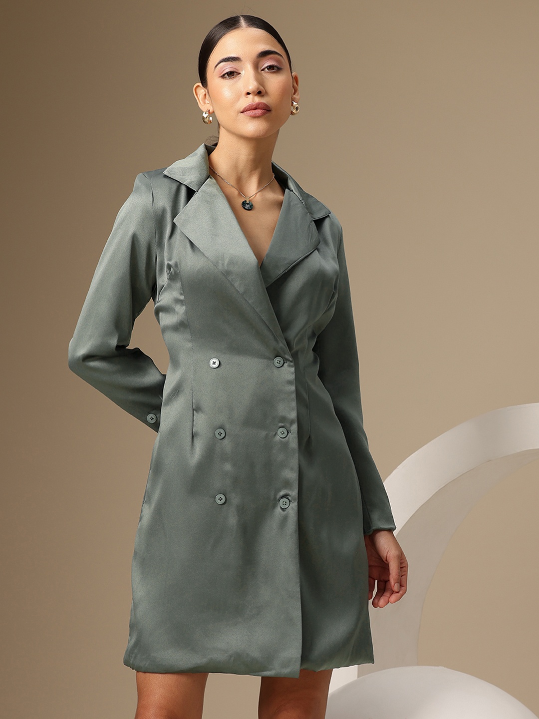

Chemistry Satin Finish Formal Wrap Dress, Olive