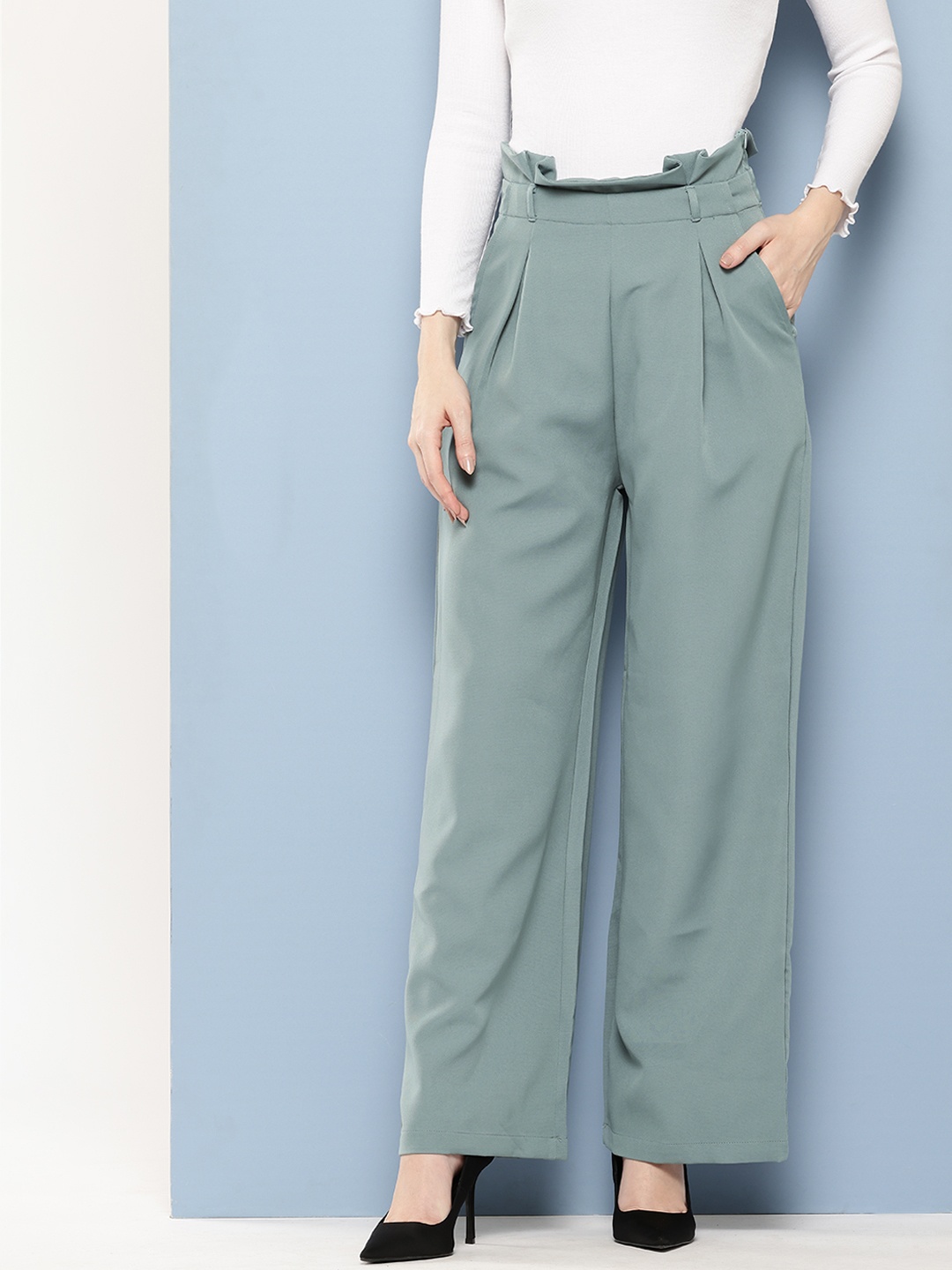 

Chemistry Women Pleated Korean Formal Trousers, Green