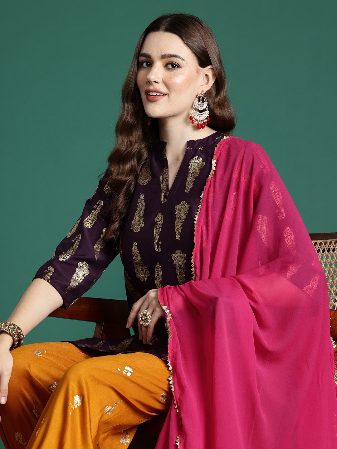 

Sangria Paisley Print Gotta Patti Kurta with Salwar & Dupatta, Purple