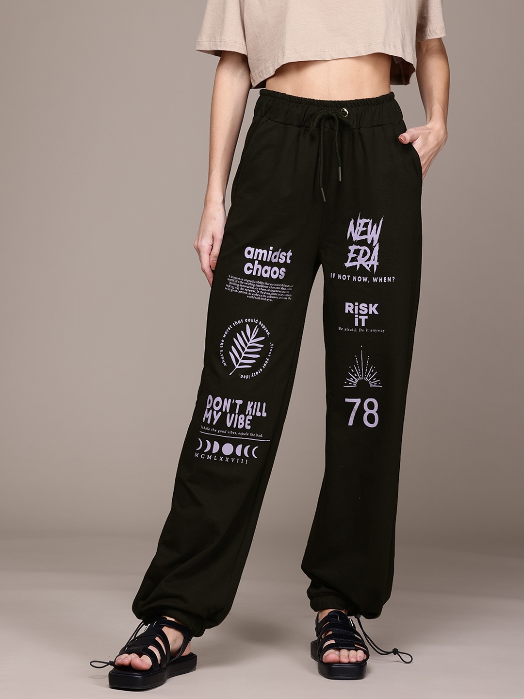 

The Roadster Lifestyle Co. RE/LAX Women Printed Joggers, Black