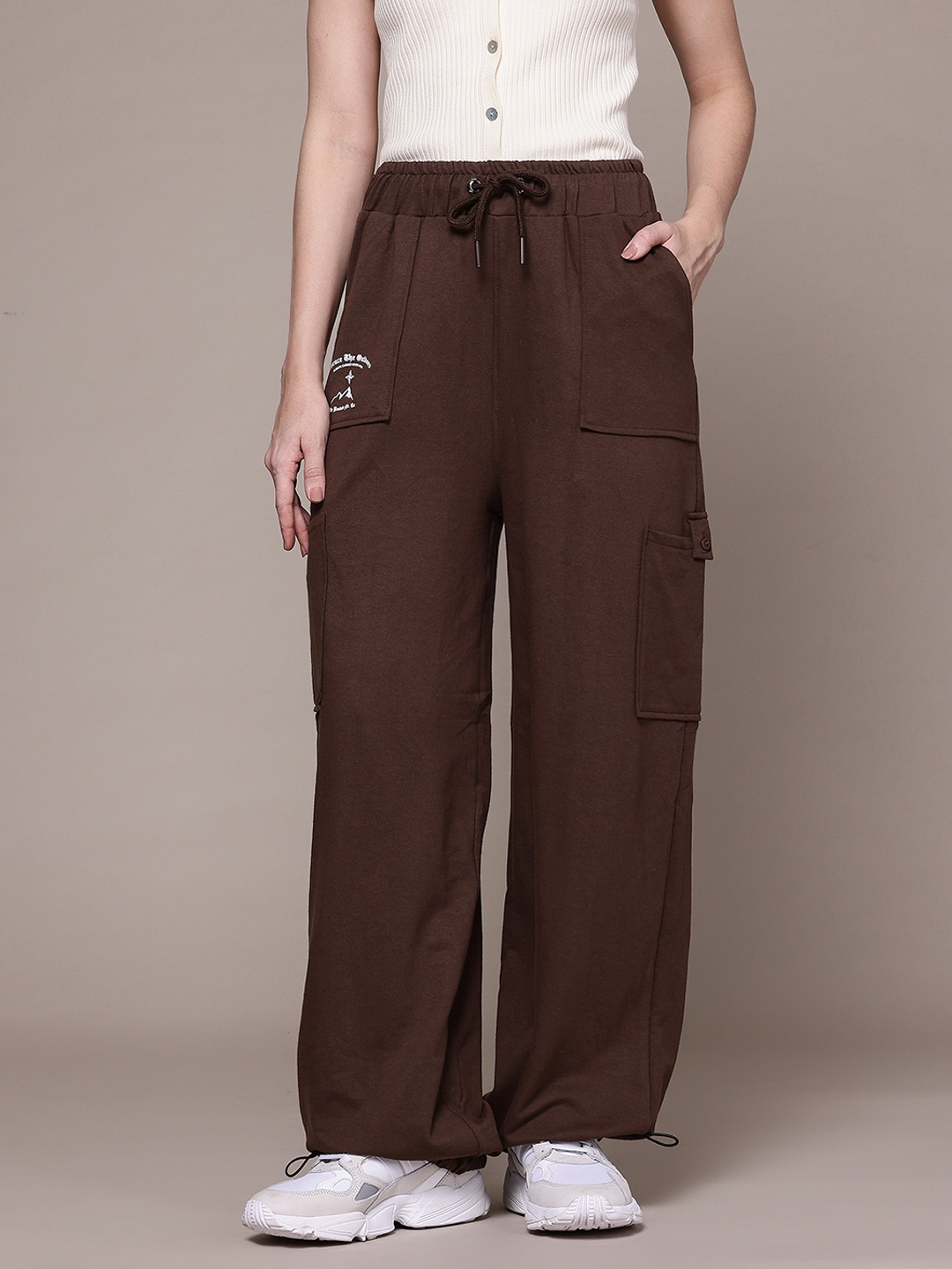 

The Roadster Lifestyle Co. RE/LAX Women Loose Fit Cargo Style Joggers, Brown