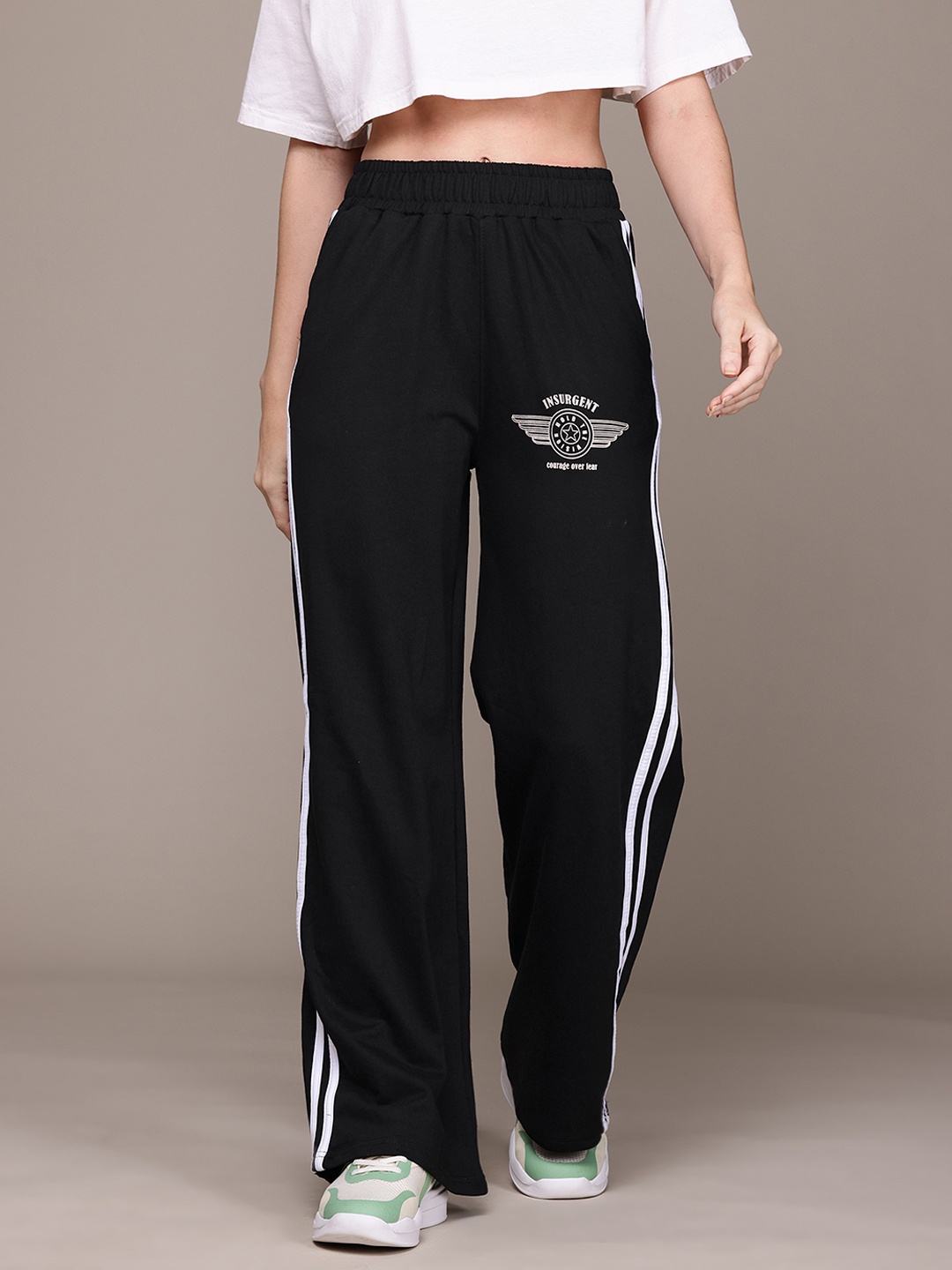 

The Roadster Lifestyle Co. RE/LAX Women Side Stripes Flared Track Pants, Black