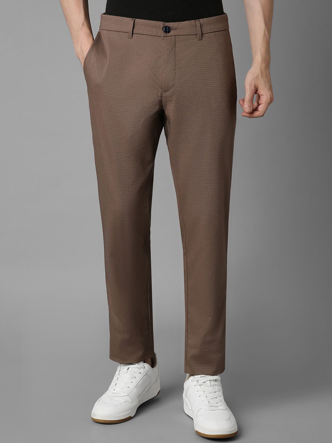 

Louis Philippe Sport Men Slim Fit Mid-Rise Textured Flat Front Trousers, Brown