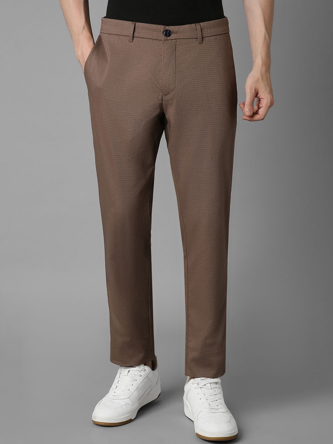 

Louis Philippe Sport Men Slim Fit Textured Flat Front Trousers, Brown