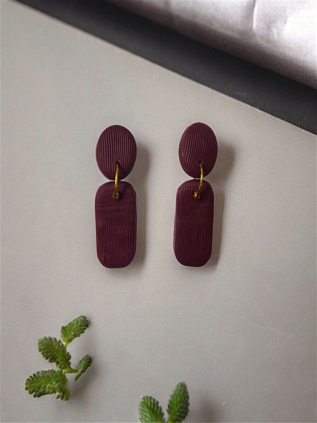 

AccessHer Contemporary Drop Earrings, Maroon