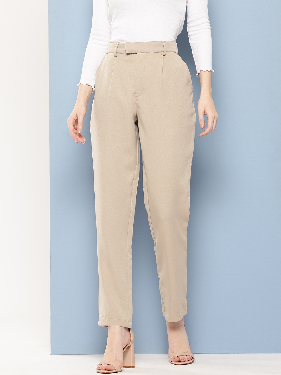 

Chemistry Women Pleated Formal Trousers, Beige