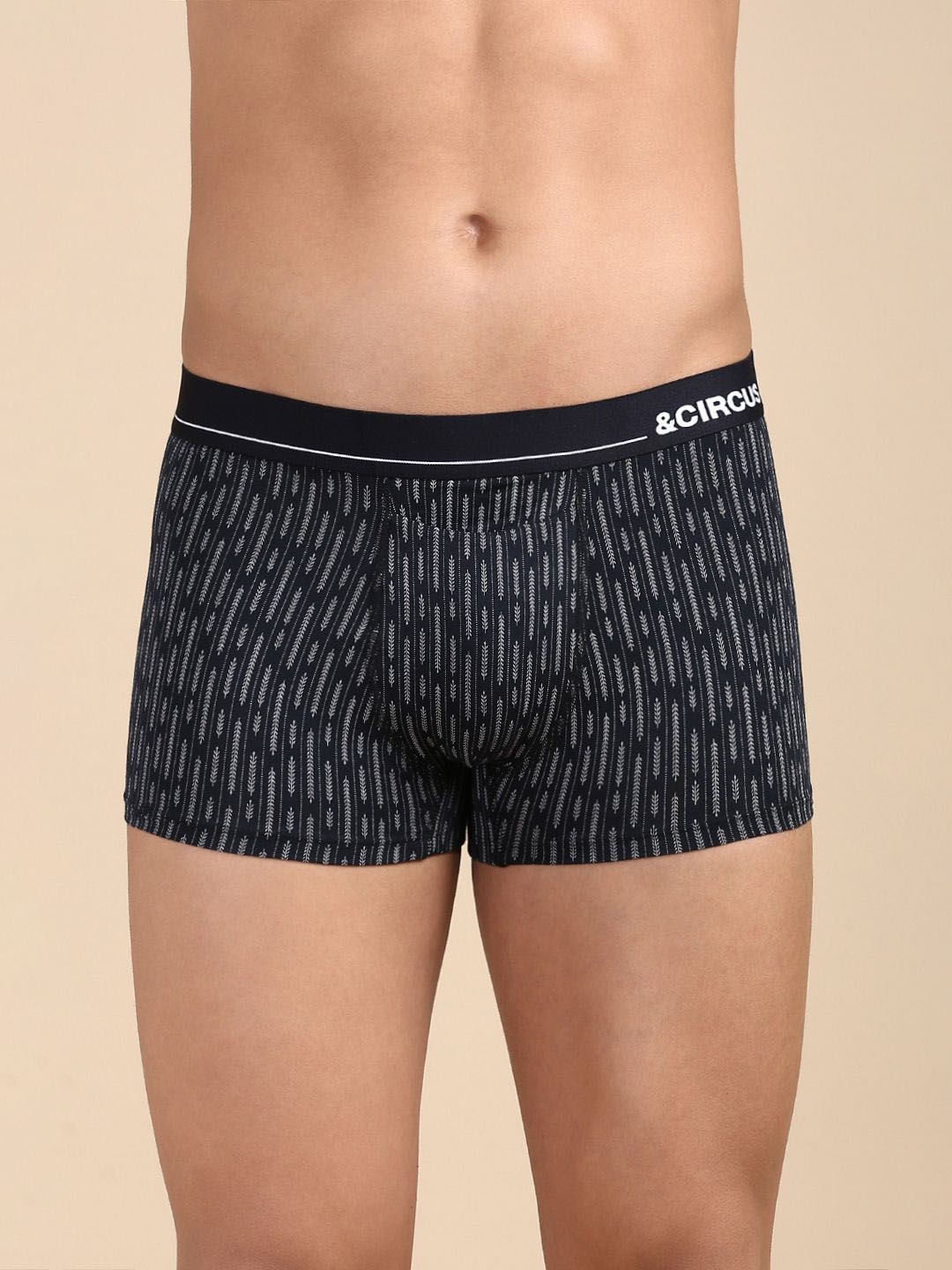 

&CIRCUS Men Printed Mid-Rise Modal Trunks, Black